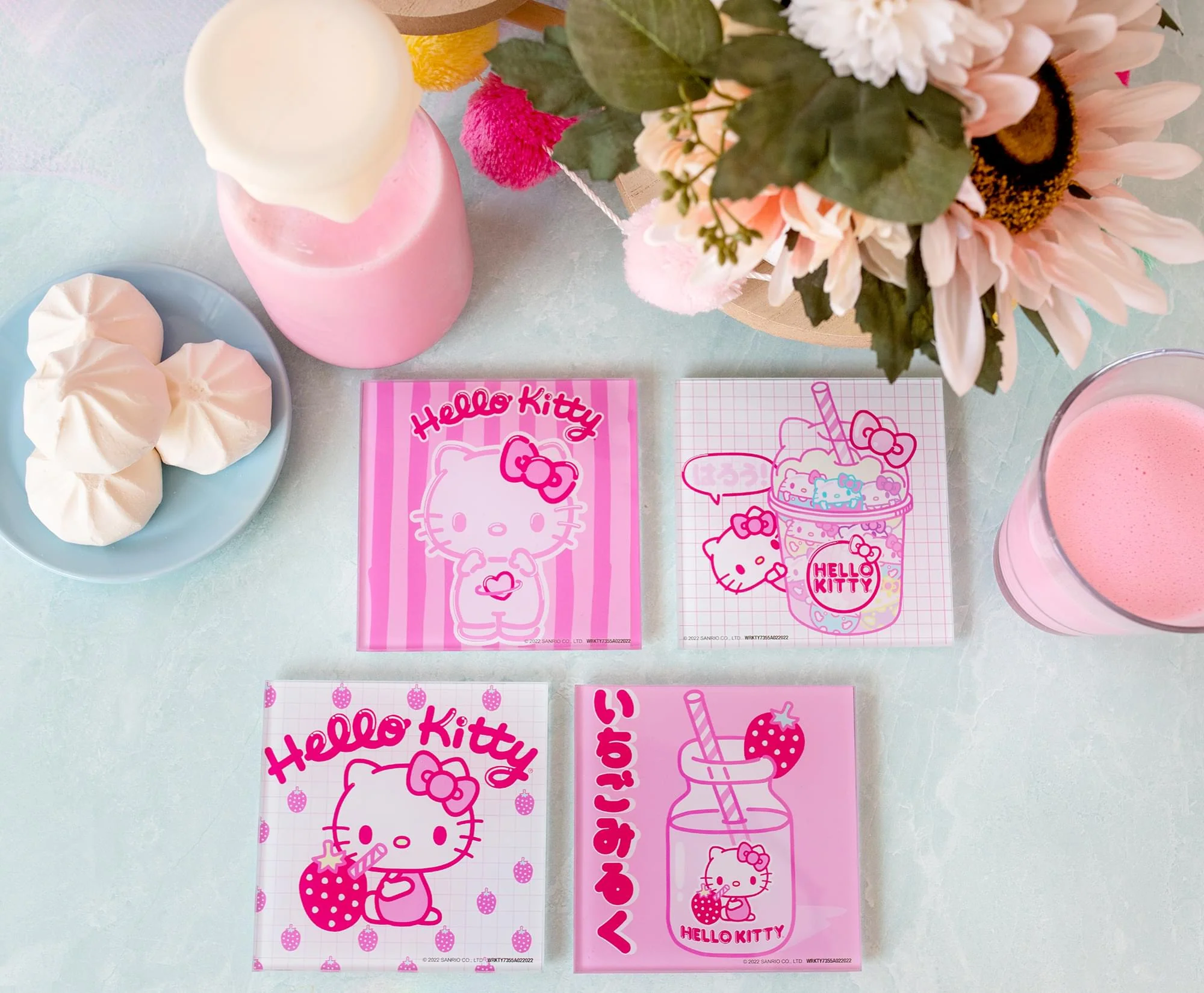 Sanrio Hello Kitty Strawberry Milk Glass Coasters | Set of 4 - Image 2