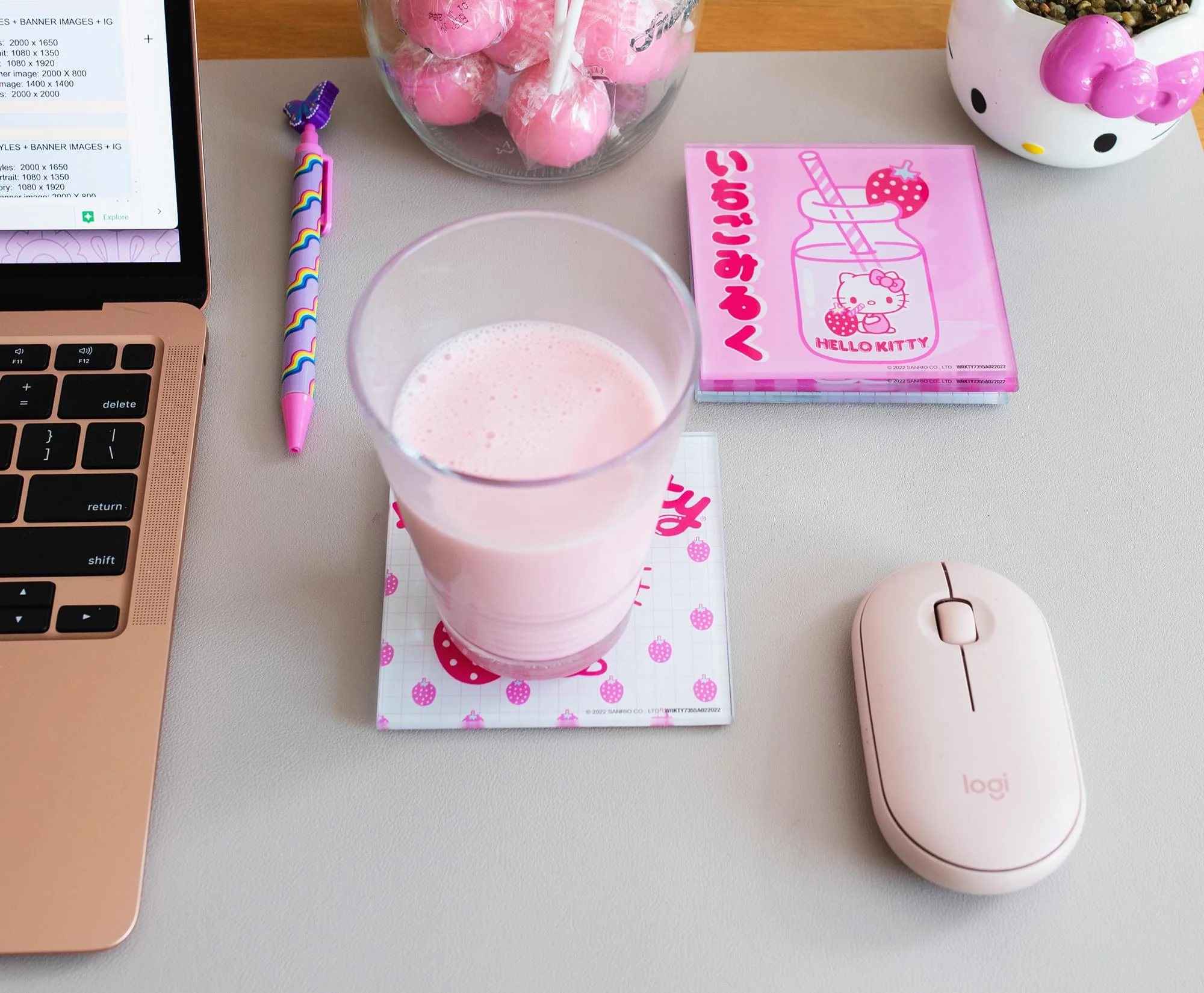Sanrio Hello Kitty Strawberry Milk Glass Coasters | Set of 4 - Image 8