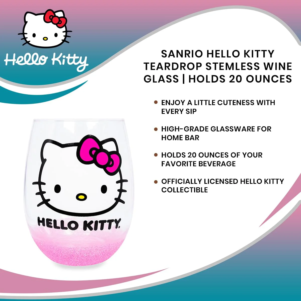 Sanrio Hello Kitty Teardrop Stemless Wine Glass | Holds 20 Ounces - Image 7