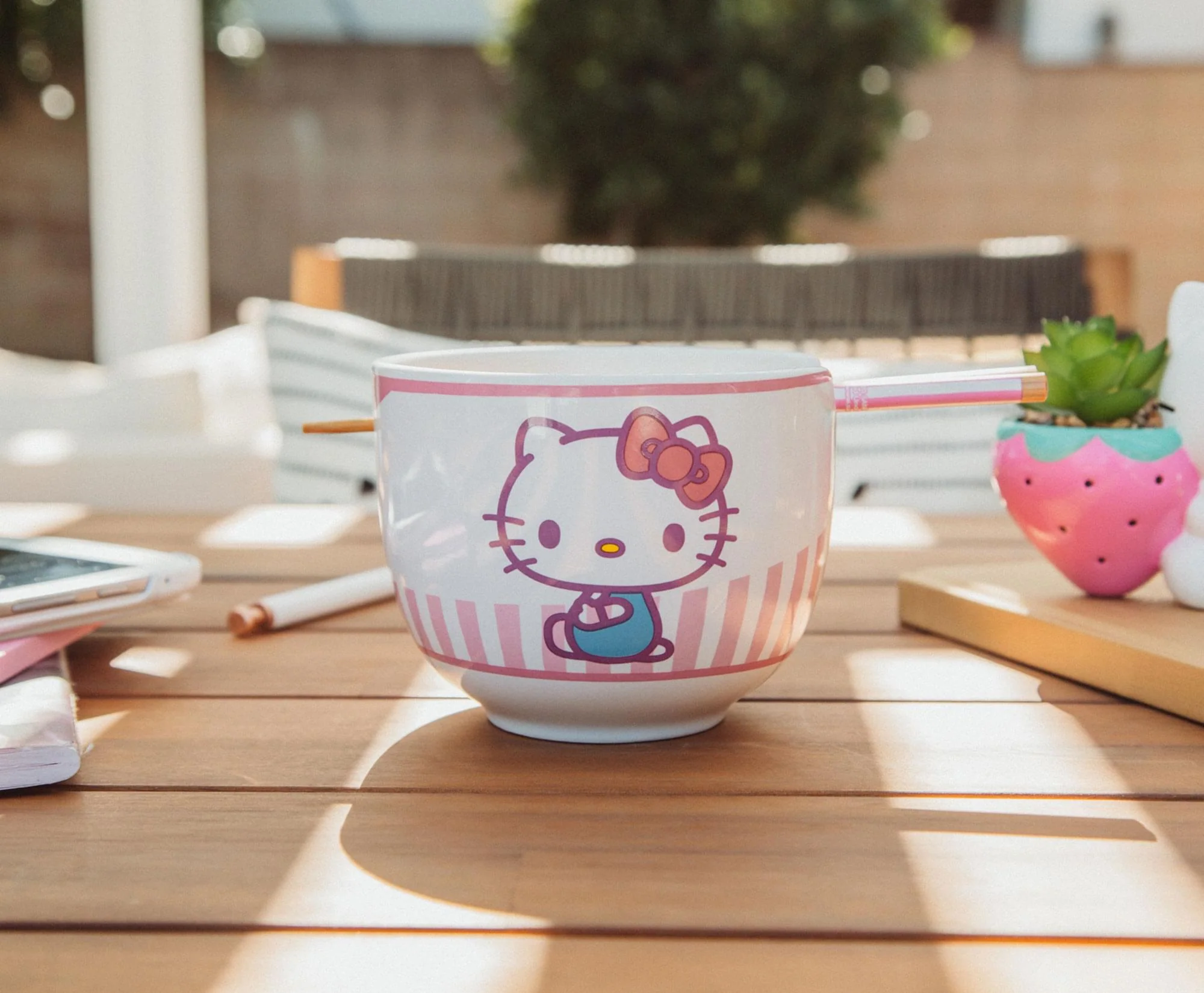 Sanrio Hello Kitty Tokyo Pink Stripes Ramen Bowl with Chopsticks - Image 8