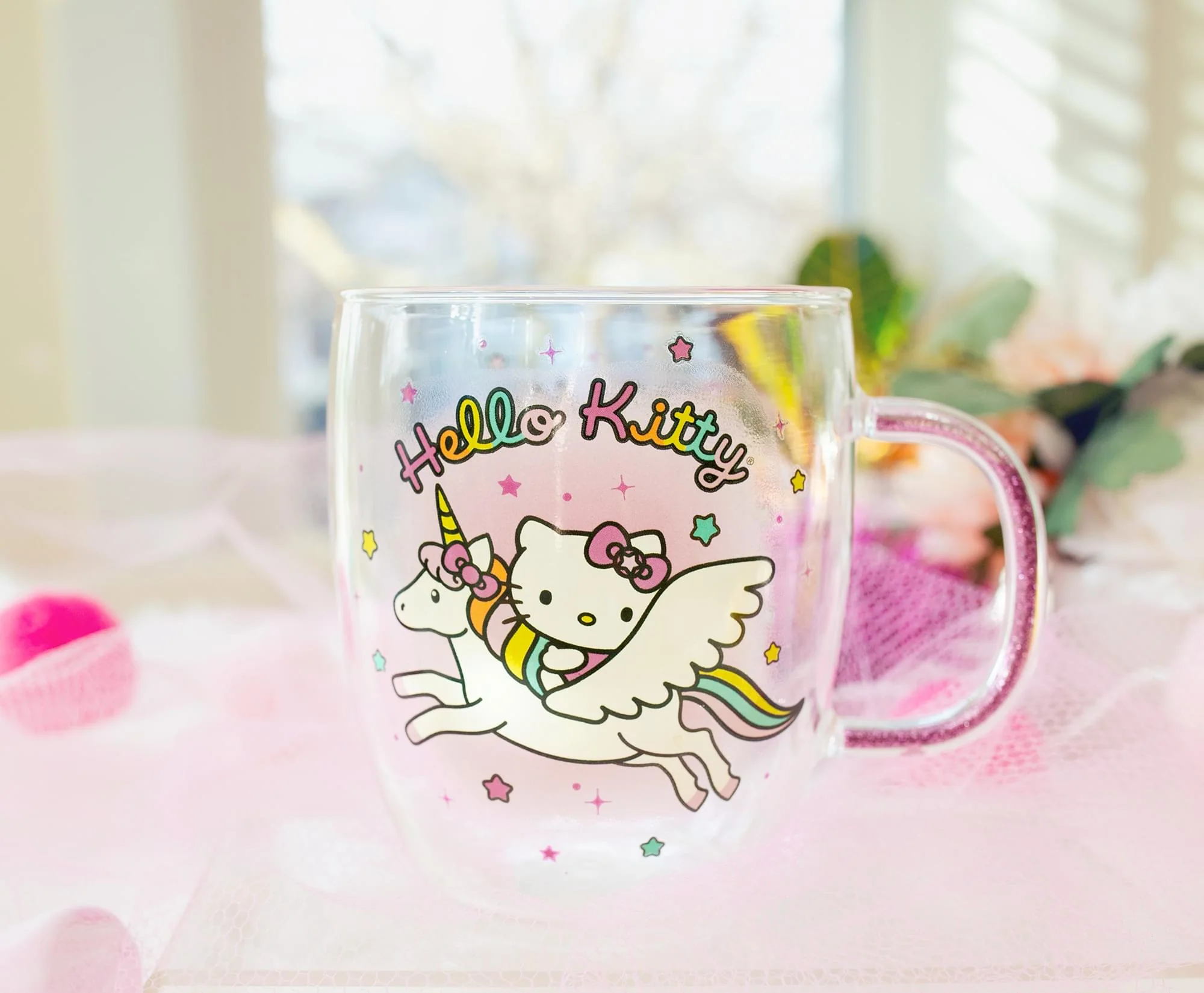 Sanrio Hello Kitty Unicorn Glass Mug With Glitter Handle | Holds 14 Ounces - Image 3