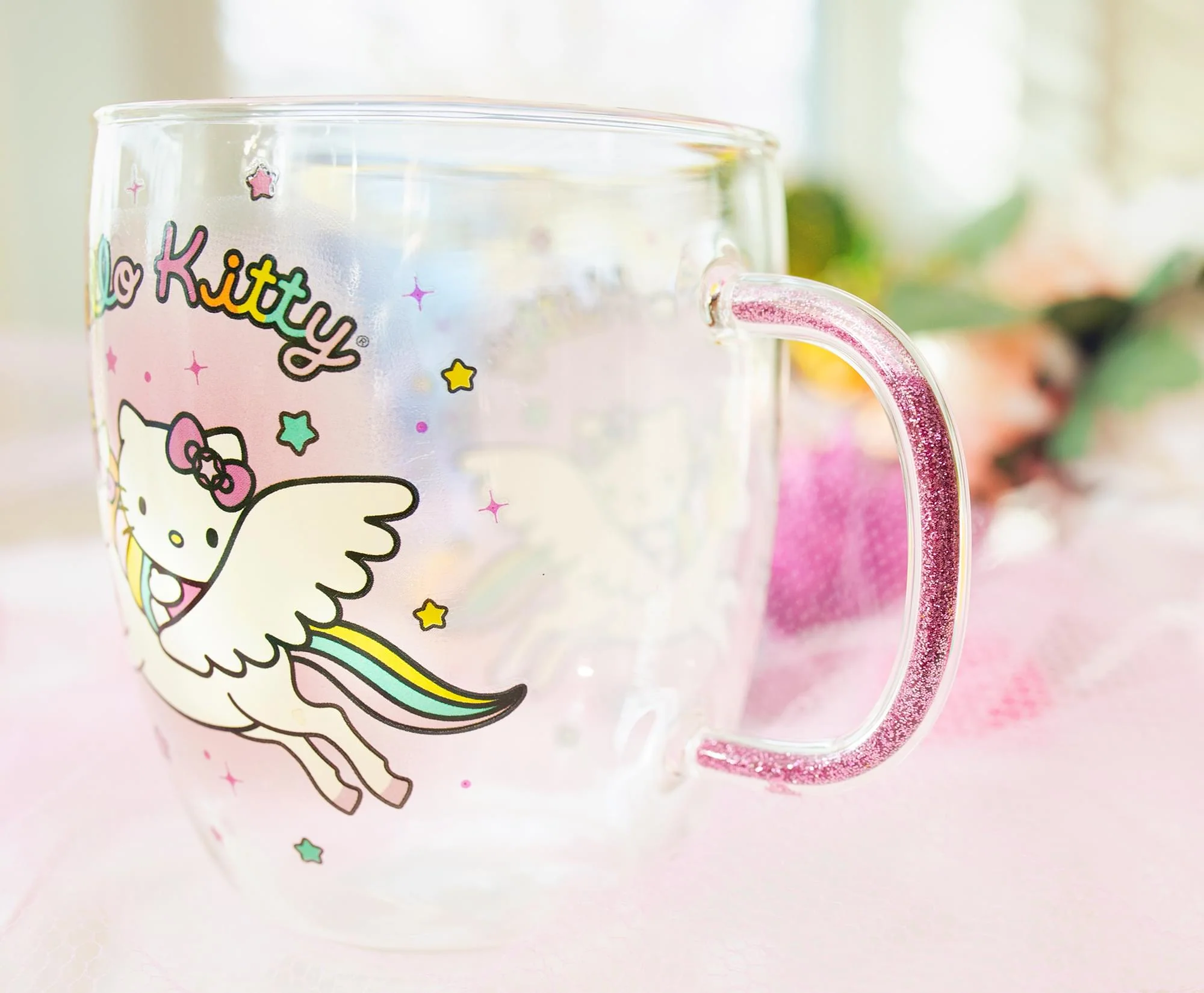 Sanrio Hello Kitty Unicorn Glass Mug With Glitter Handle | Holds 14 Ounces - Image 4