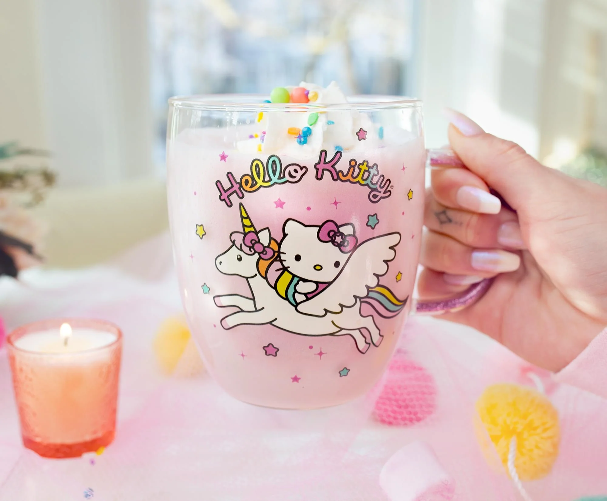 Sanrio Hello Kitty Unicorn Glass Mug With Glitter Handle | Holds 14 Ounces - Image 5