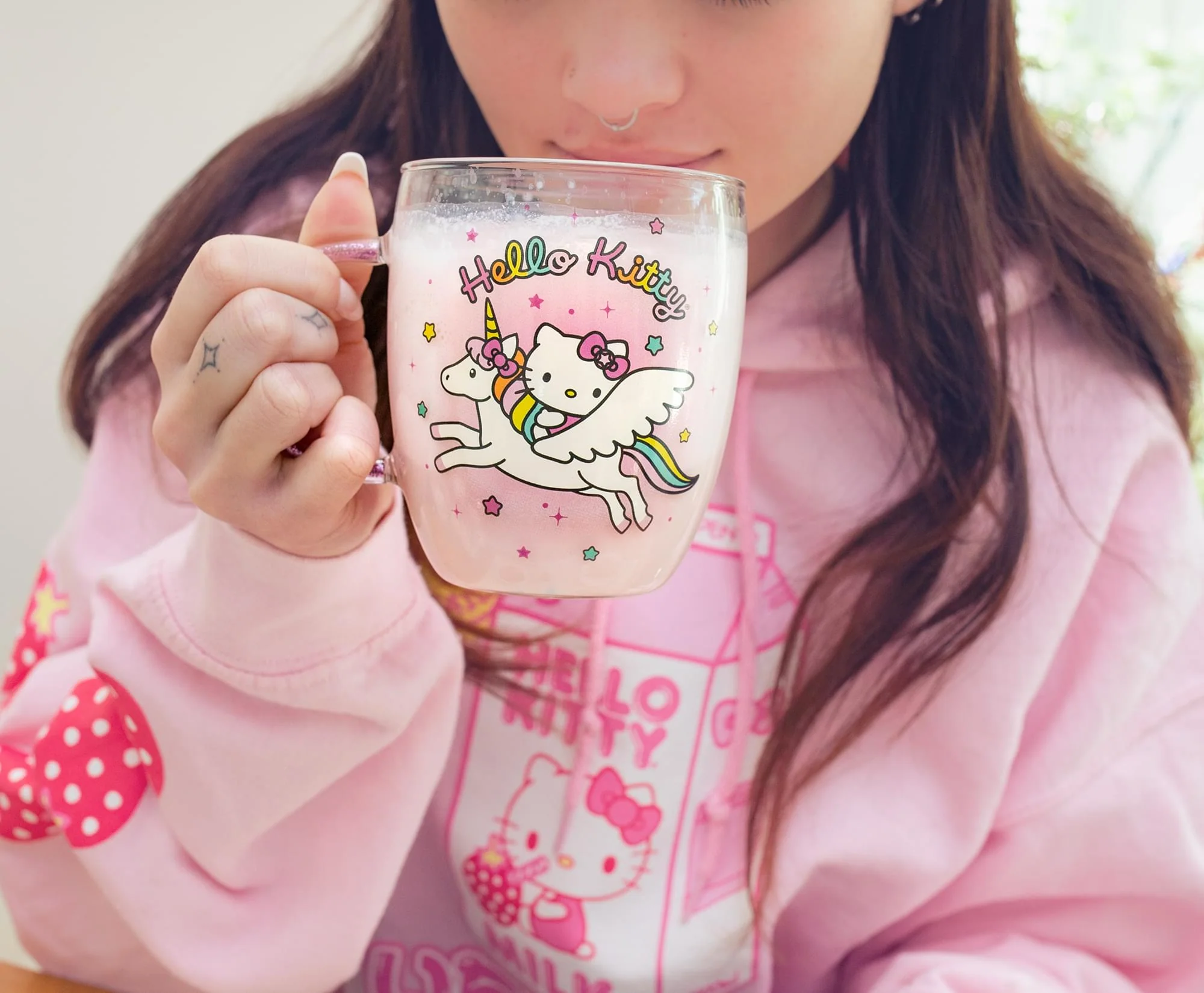 Sanrio Hello Kitty Unicorn Glass Mug With Glitter Handle | Holds 14 Ounces - Image 7