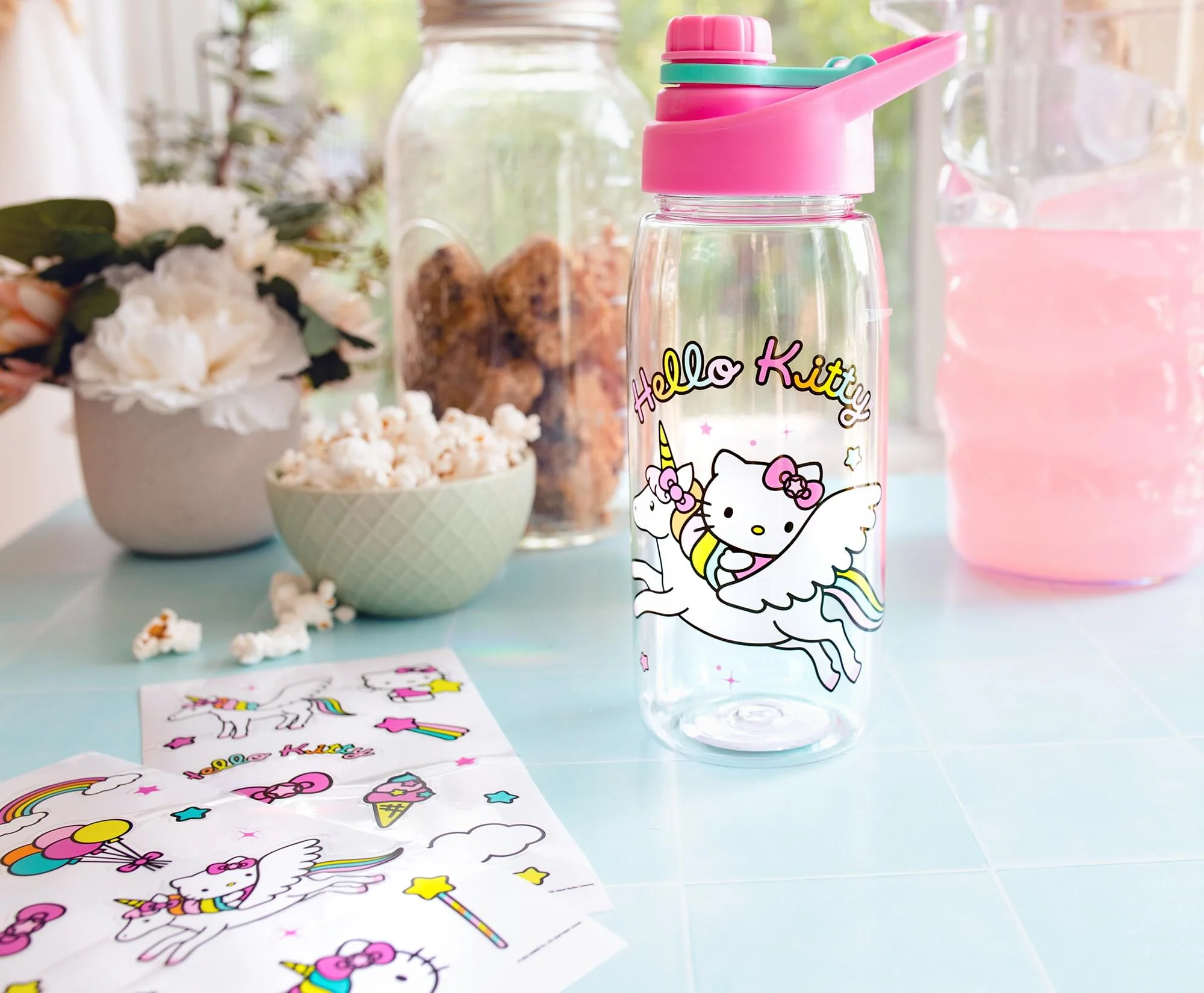 Sanrio Hello Kitty Unicorn Twist Spout Water Bottle and Sticker Set | 20 Ounces - Image 3