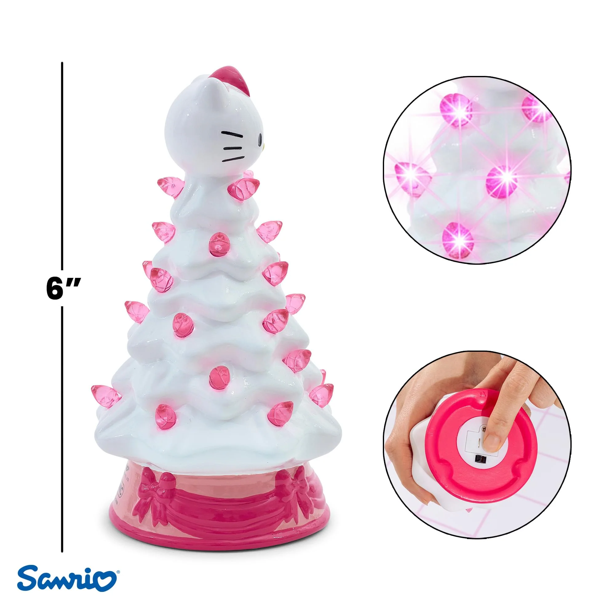 Sanrio Hello Kitty White Light-Up Ceramic Christmas Tree | 6 Inches Tall - Image 3