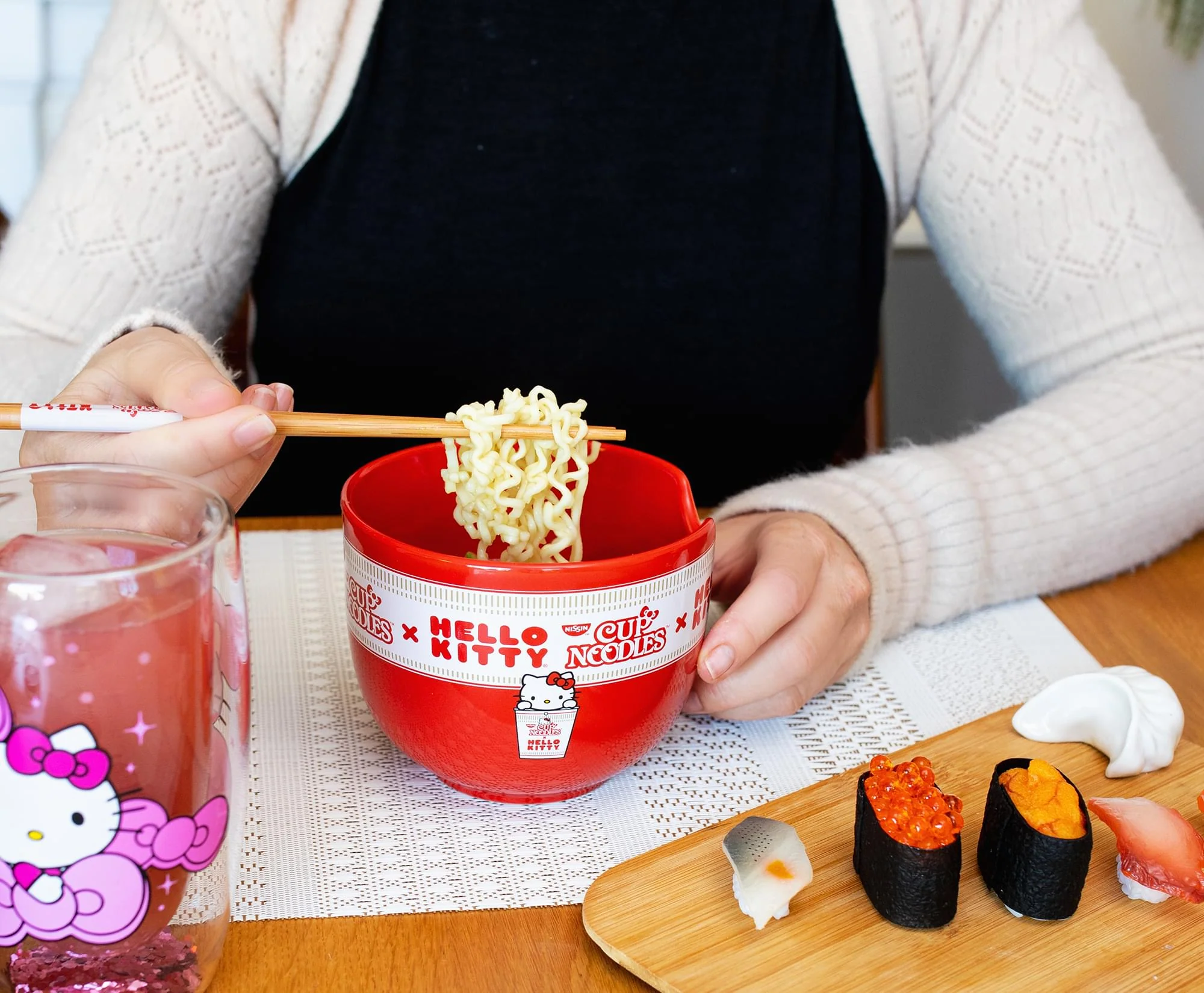 Sanrio Hello Kitty x Nissin Cup Noodles Red Ceramic Ramen Bowl and Chopstick Set - Image 6