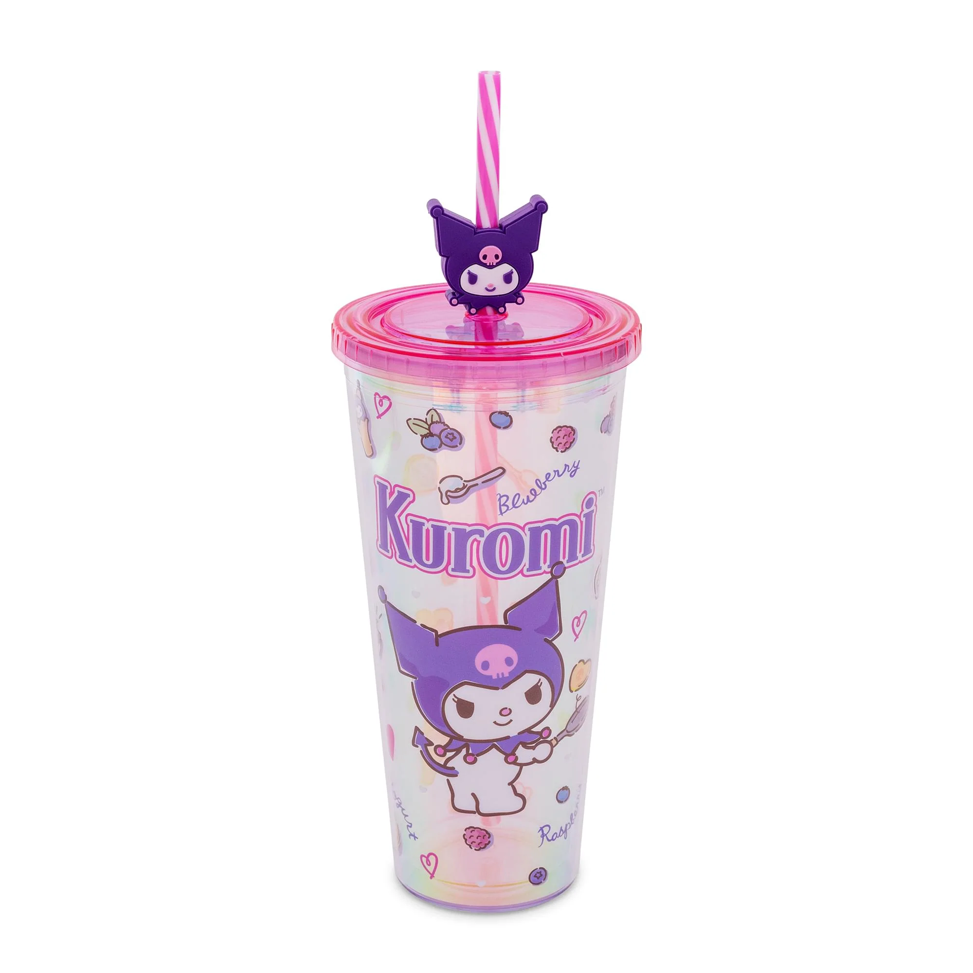 Sanrio Kuromi Iridescent 24-Ounce Carnival Cup With Lid and Straw Topper Charm