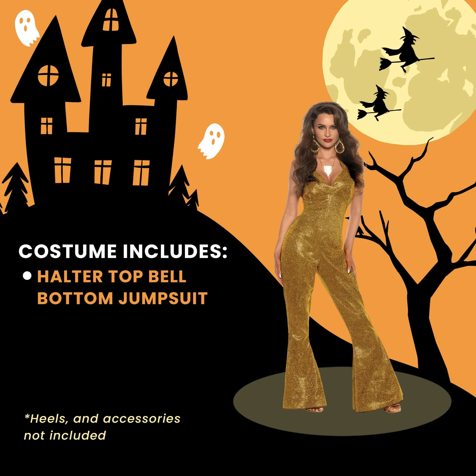 Shining Star Gold Disco Jumpsuit Adult Women's Costume - Image 5