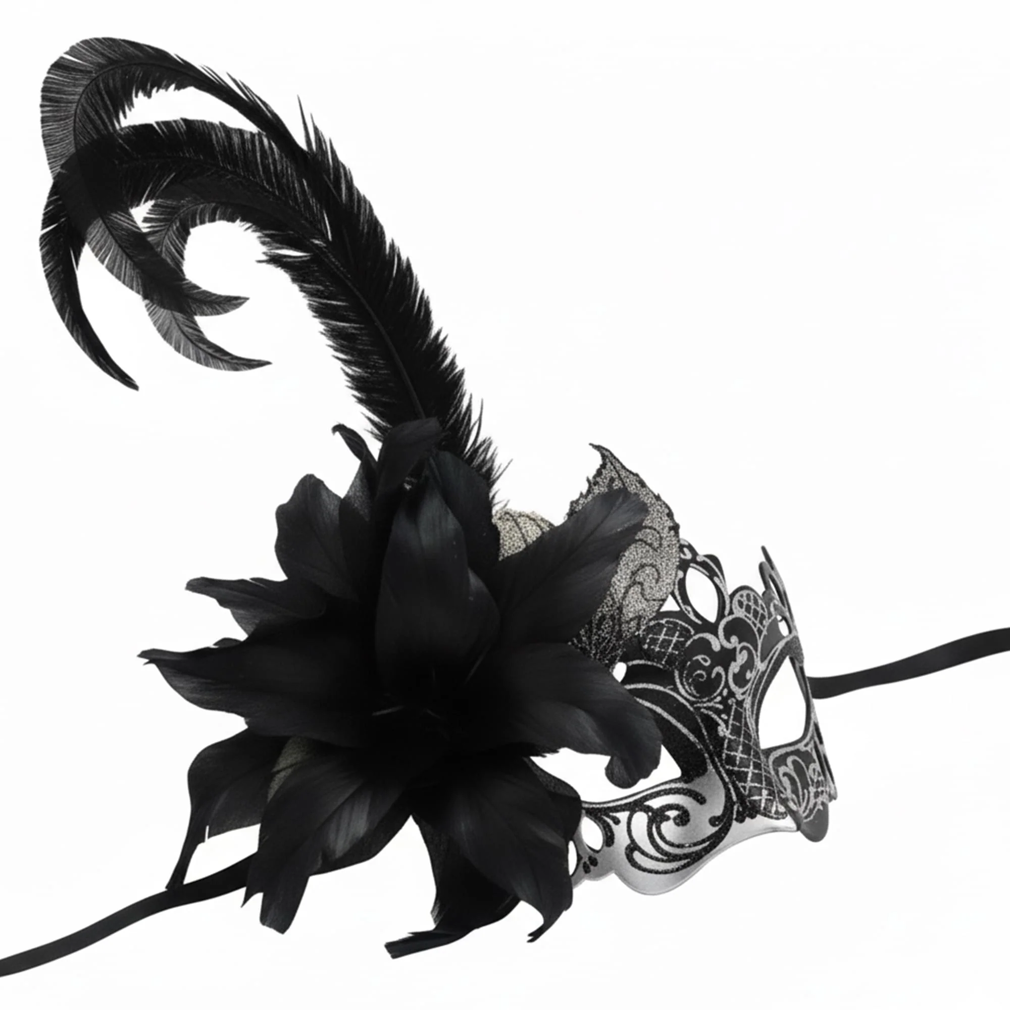 Silver/black Farfallina Feather Mask Costume Accessory - Image 3