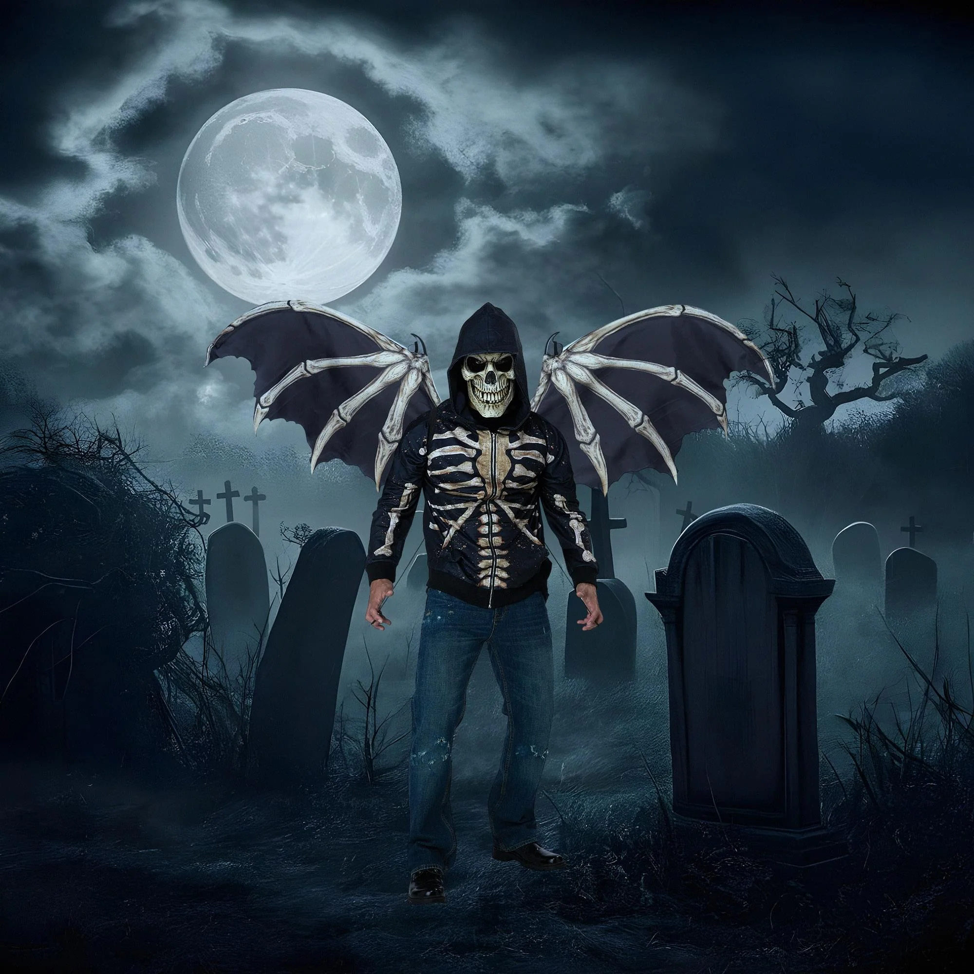 Skeleton Bone Costume Wings | One Size Fits Most - Image 4