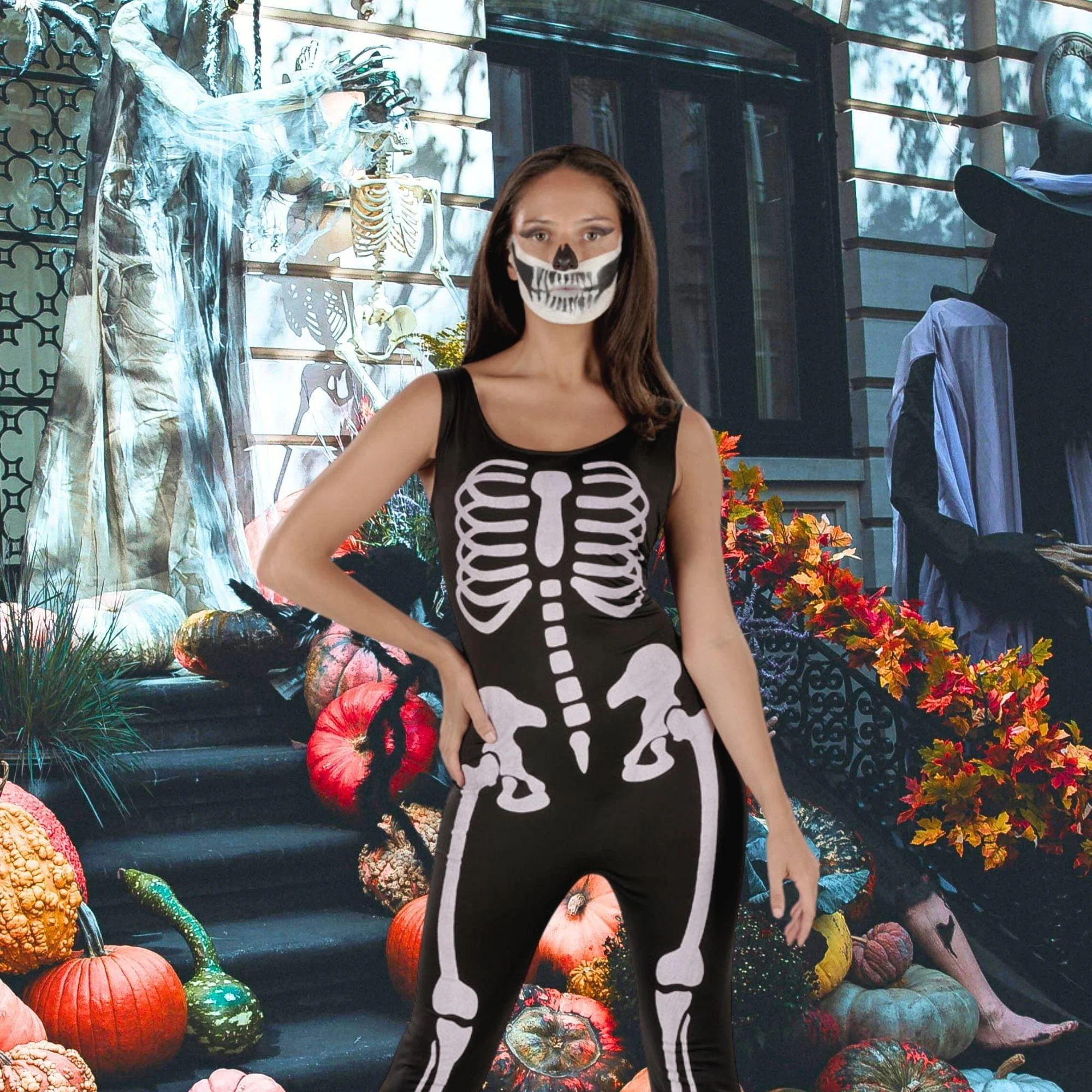 Skeleton Jumpsuit (black) Adult Costume - Image 22