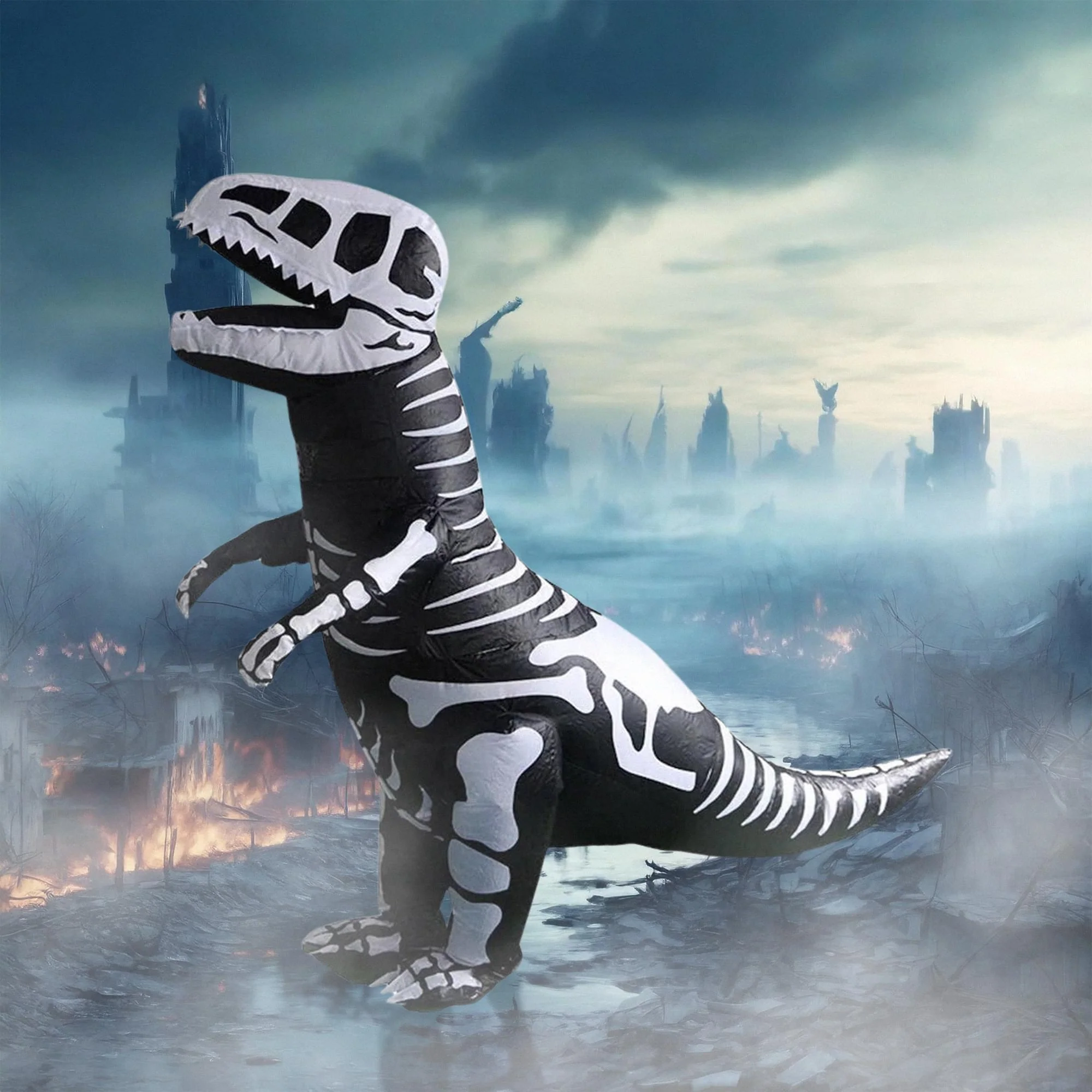 Skeleton T-Rex Dinosaur Inflatable Adult Costume | Standard - Image 3