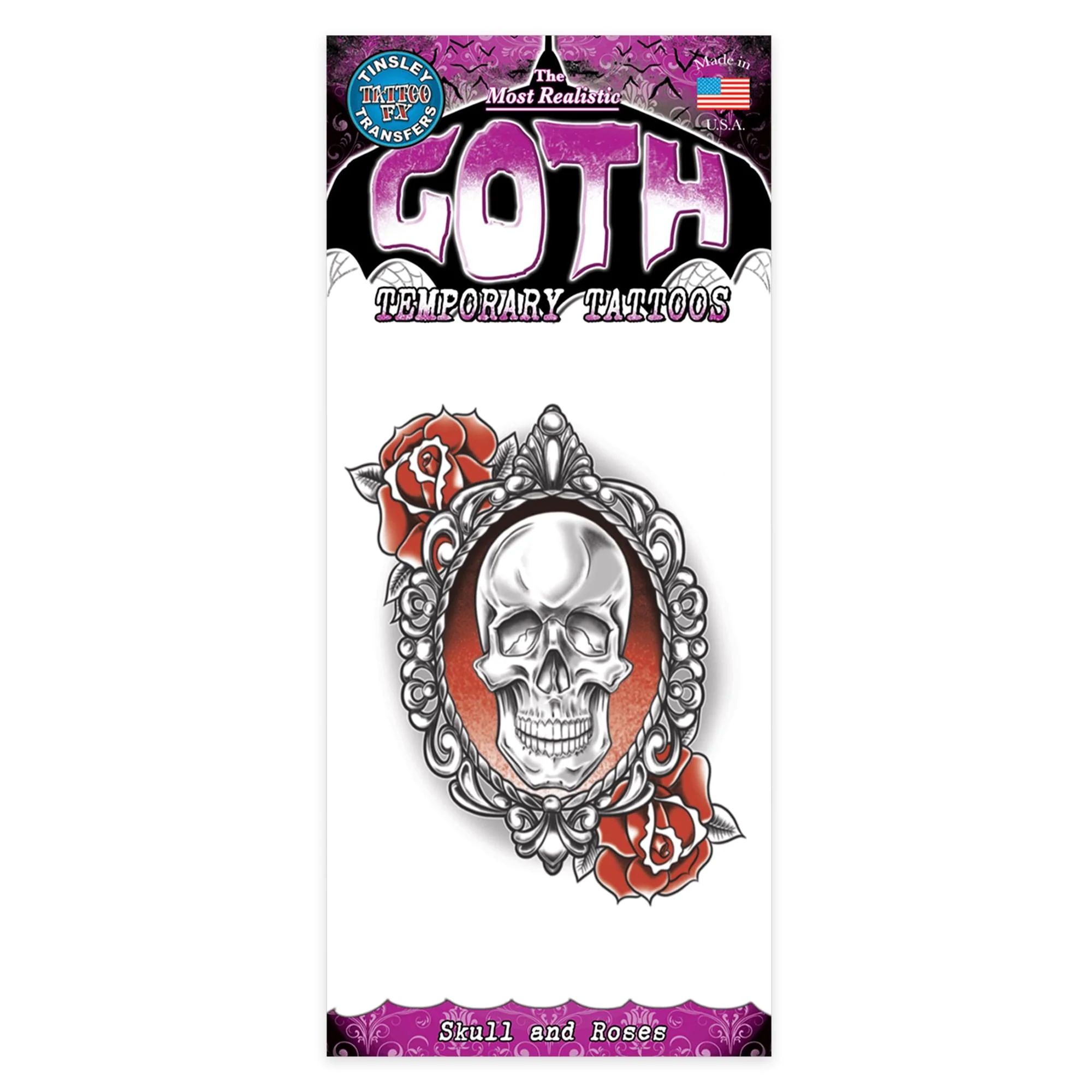 Skull and Roses Goth Tattoo Costume Accessory - Image 3