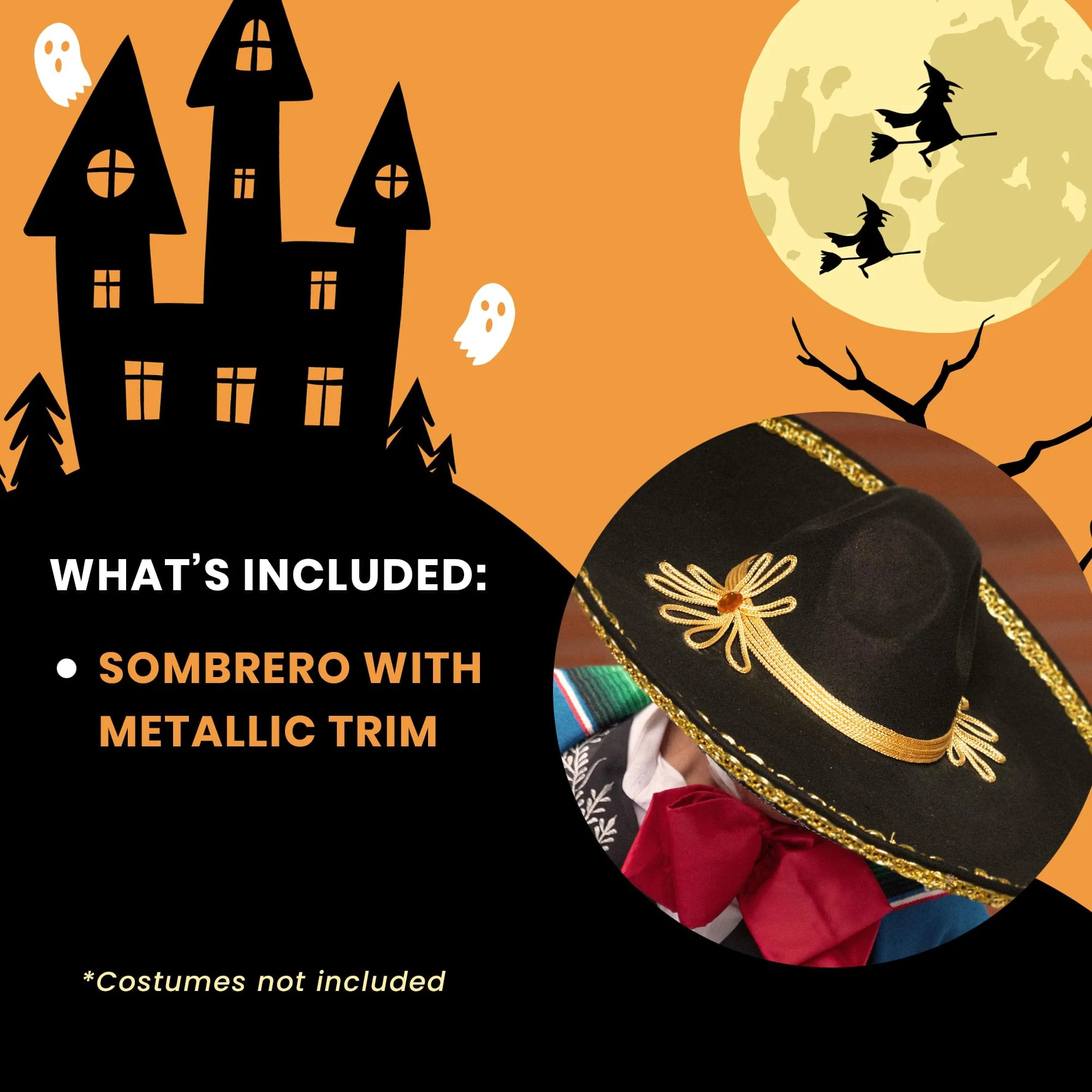 Sombrero With Gold Metallic Trim Adult Costume Accessory - Image 4