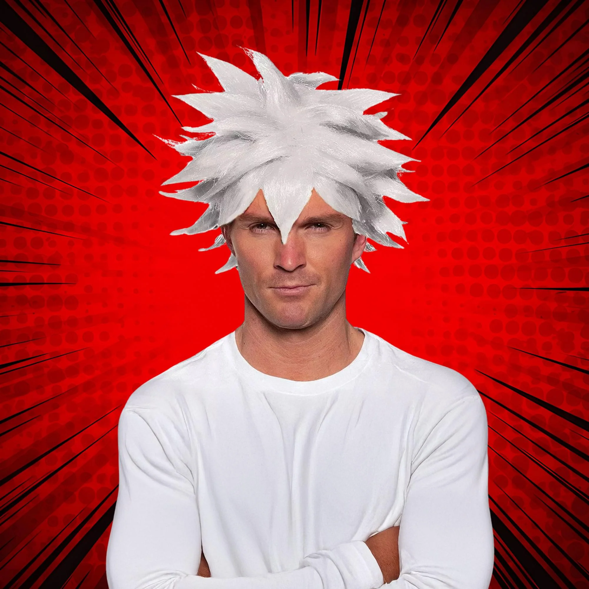 Spiky One Size Adult Costume Crunchyroll Anime Wig | White - Image 2