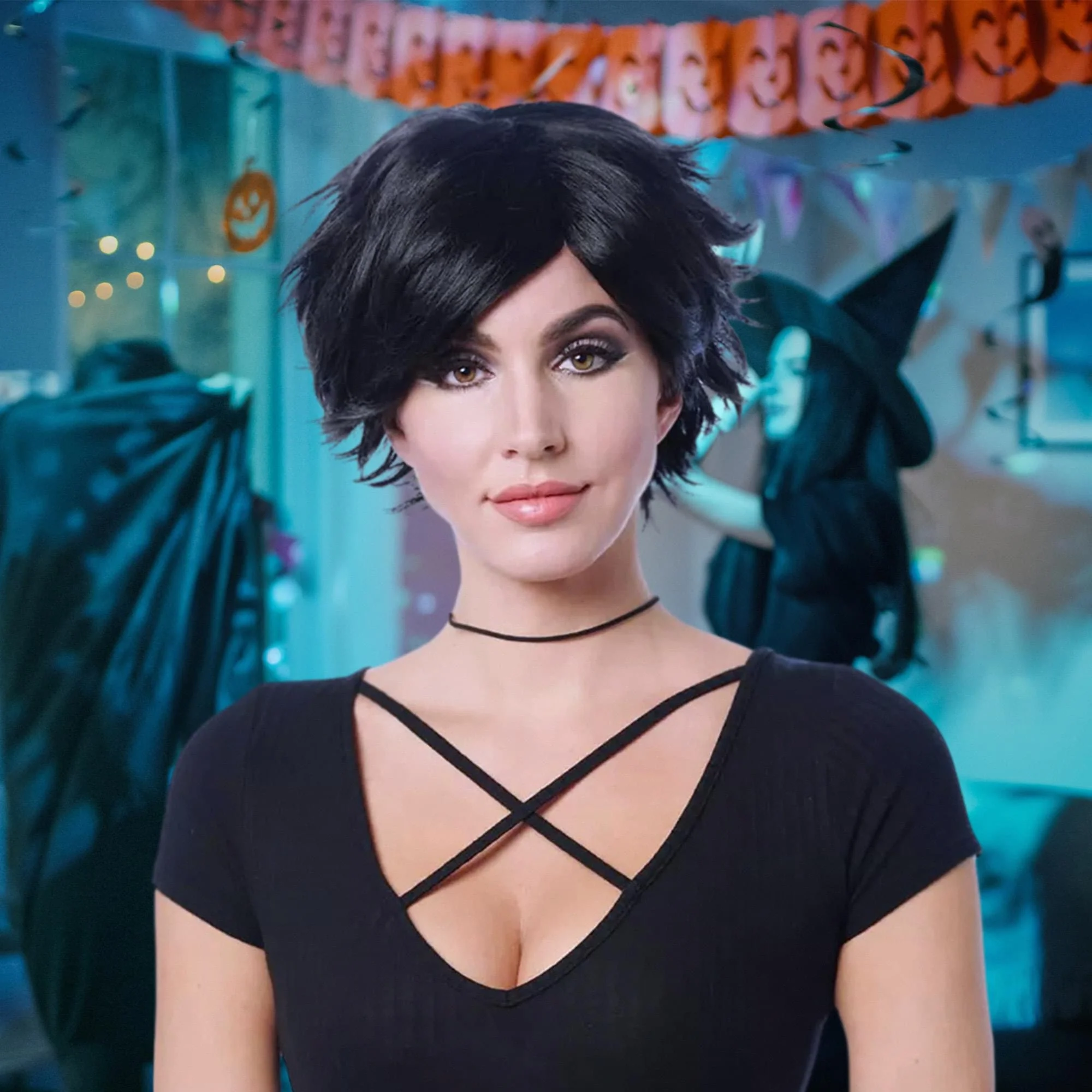 Spiky Short Black Adult Costume Wig - Image 2