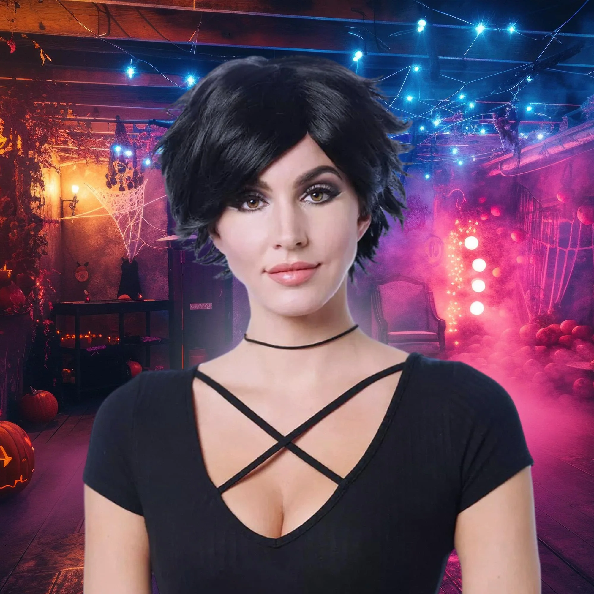 Spiky Short Black Adult Costume Wig - Image 3
