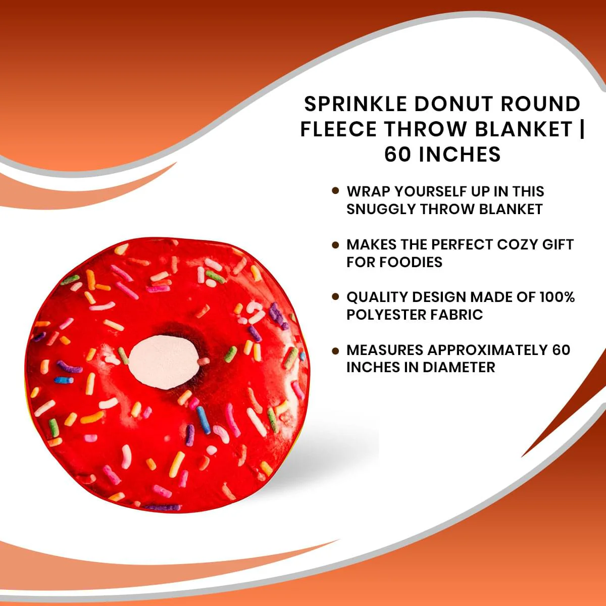 Sprinkle Donut Round Fleece Throw Blanket | 60 Inches - Image 7
