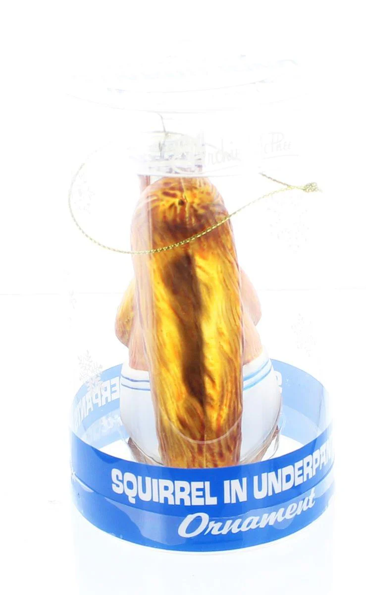 Squirrel In Underpants Glass Holiday Ornament - Image 3