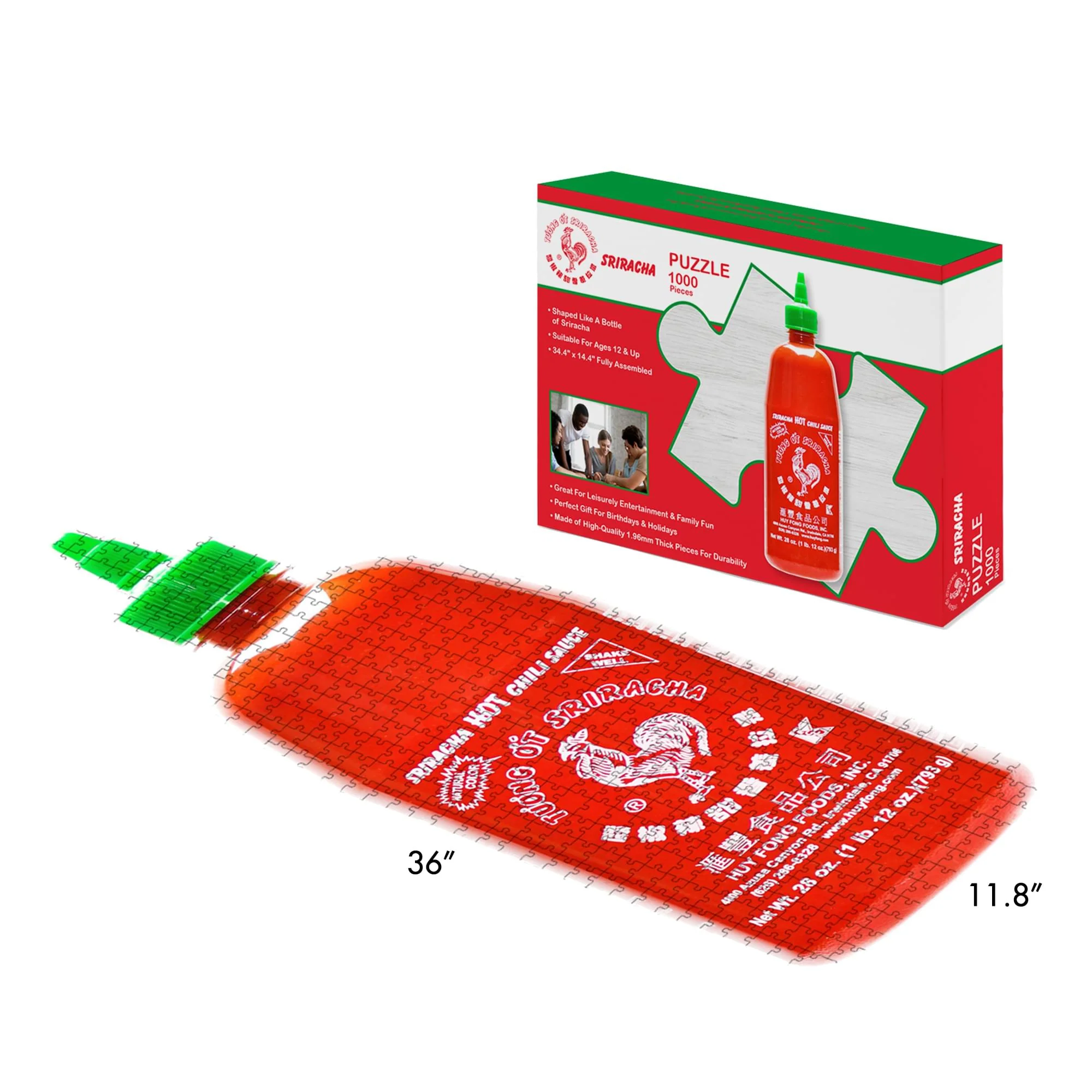 Sriracha Hot Sauce Bottle Shaped 1000 Piece Jigsaw Puzzle - Image 2