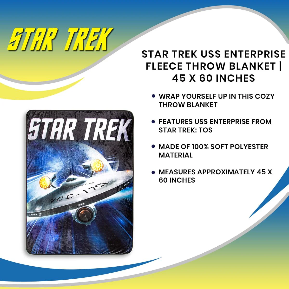 Star Trek USS Enterprise Fleece Throw Blanket | 45 x 60 Inches - Image 7