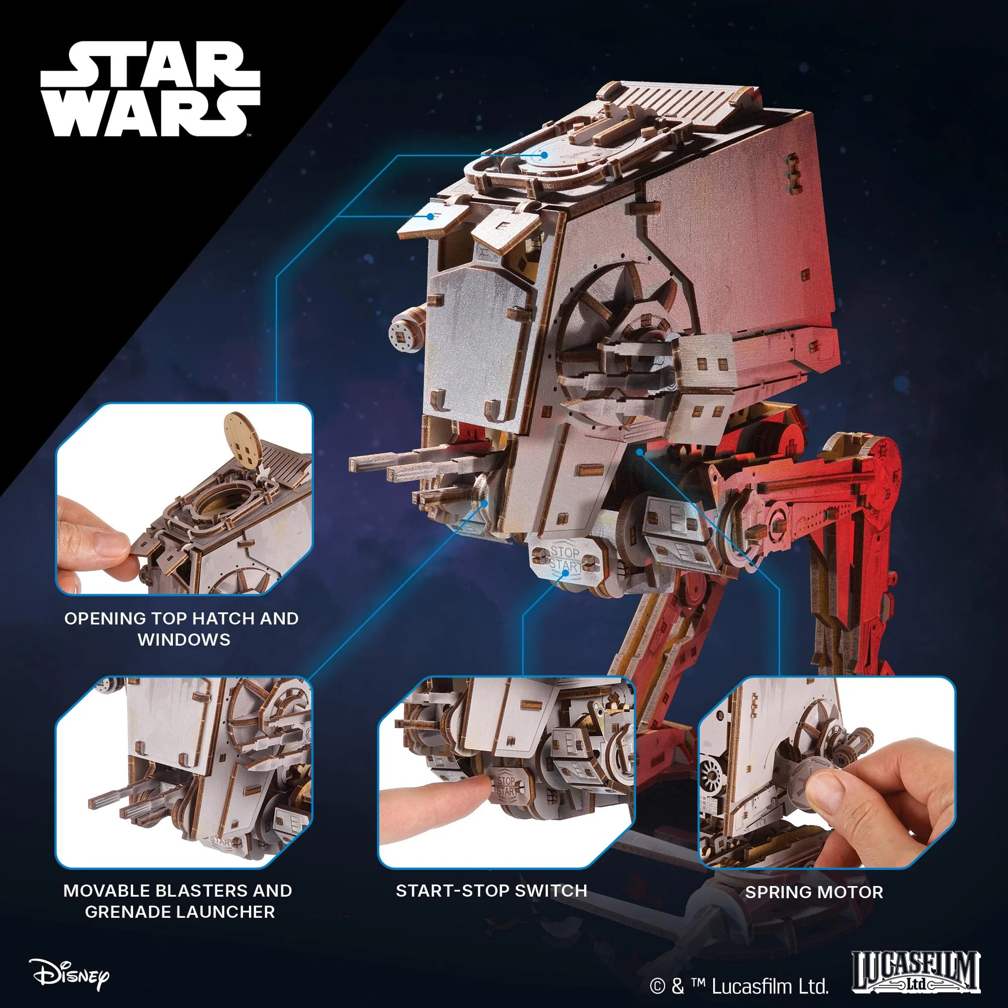 Star Wars AT-ST Walker 3D Wooden Puzzle Mechanical Model Kit - Image 9