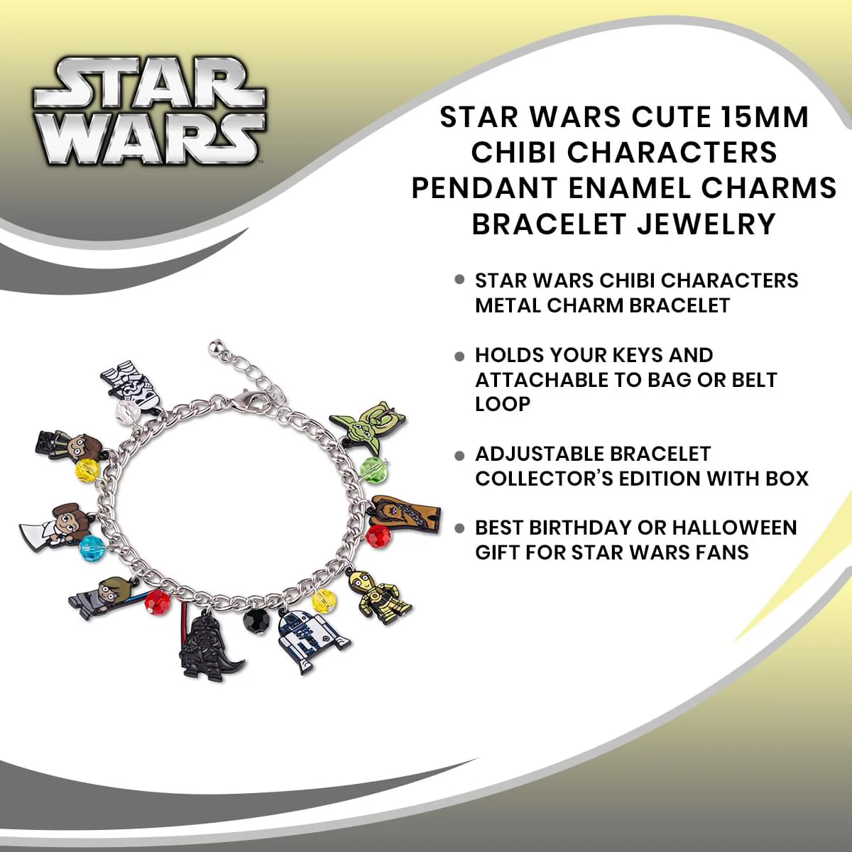 Star Wars Cute 15mm Chibi Characters Pendant Enamel Charms Bracelet Jewelry - Image 7