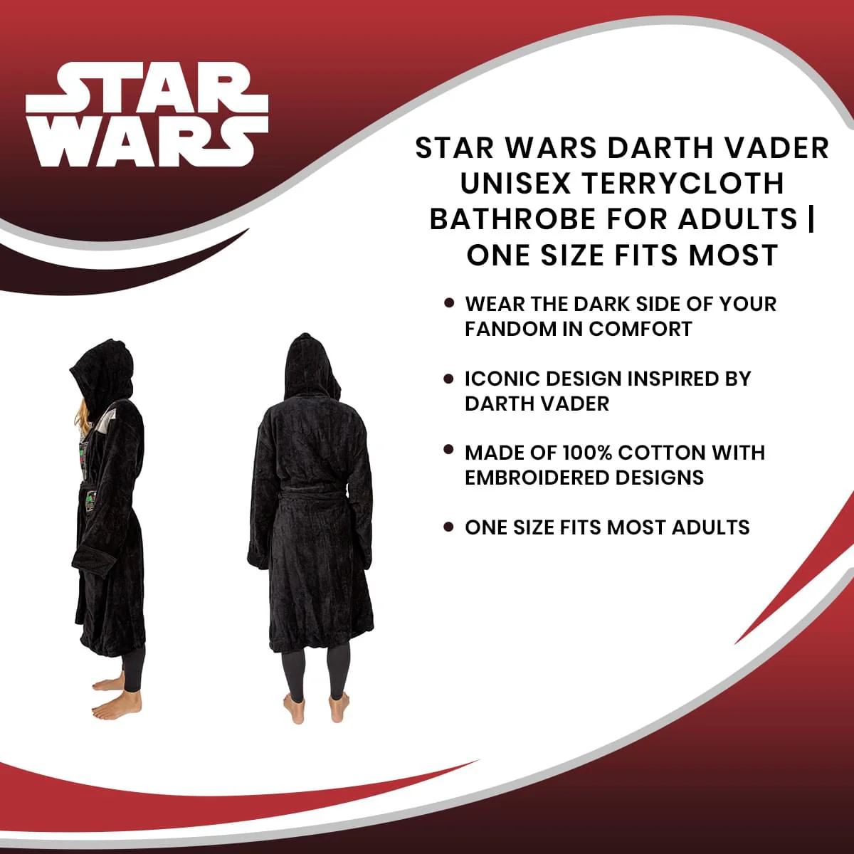 Star Wars Darth Vader Unisex Terrycloth Bathrobe for Adults | One Size Fits Most - Image 7