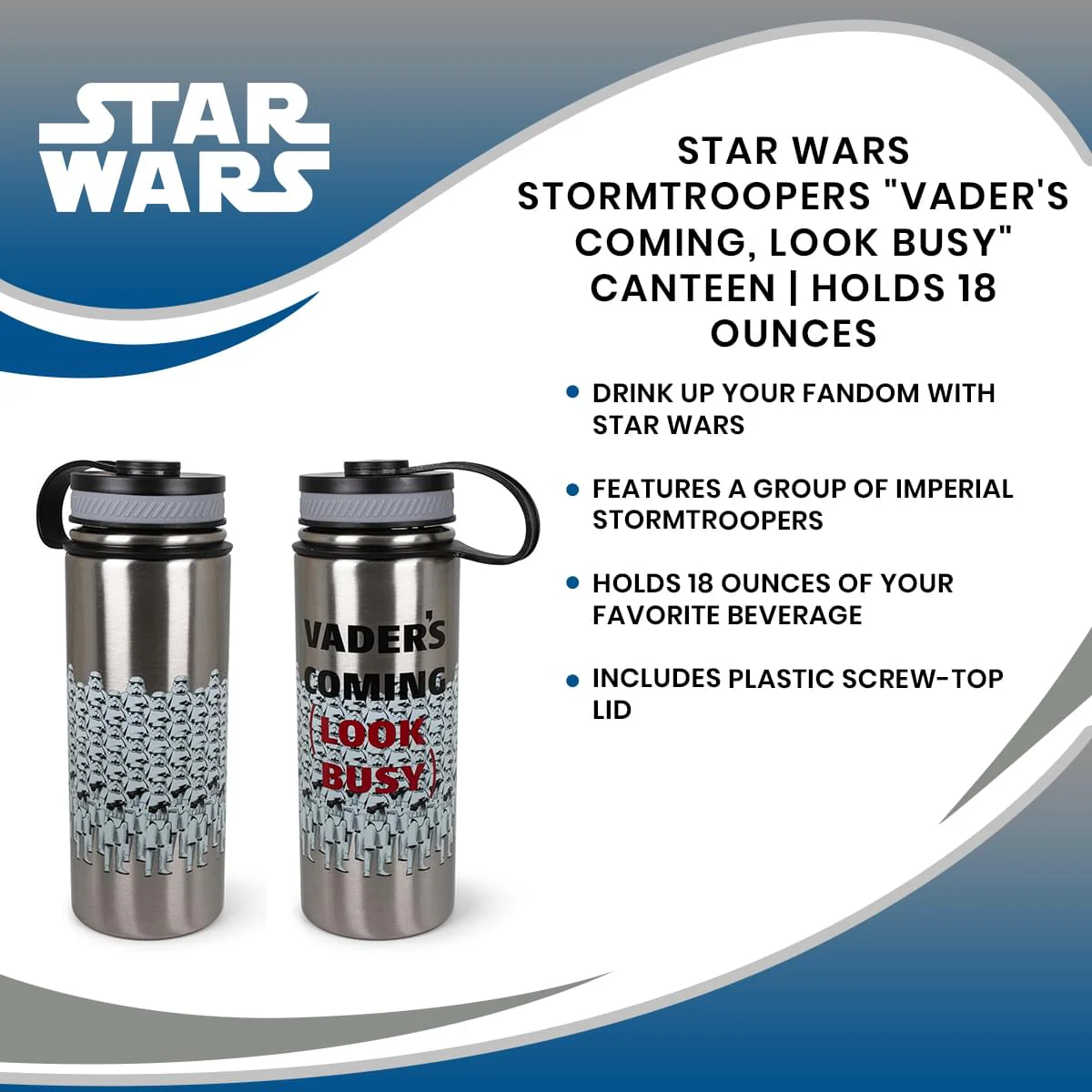 Star Wars Stormtroopers "Vader's Coming, Look Busy" Canteen Water Bottle | Holds 18 Ounces - Image 7