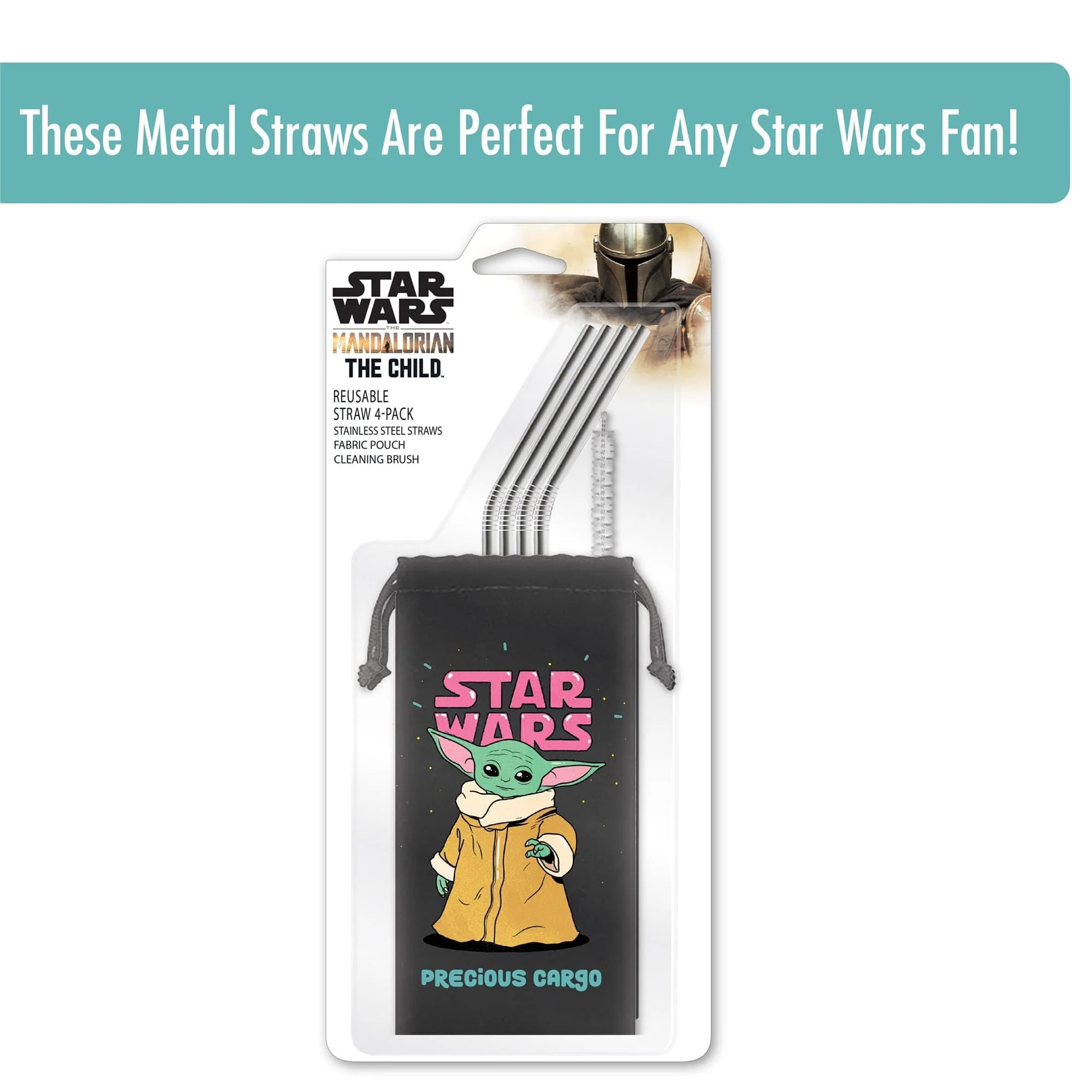 Star Wars The Child "Precious Cargo" Reusable Stainless Steel Straws 4 Pack - Image 3