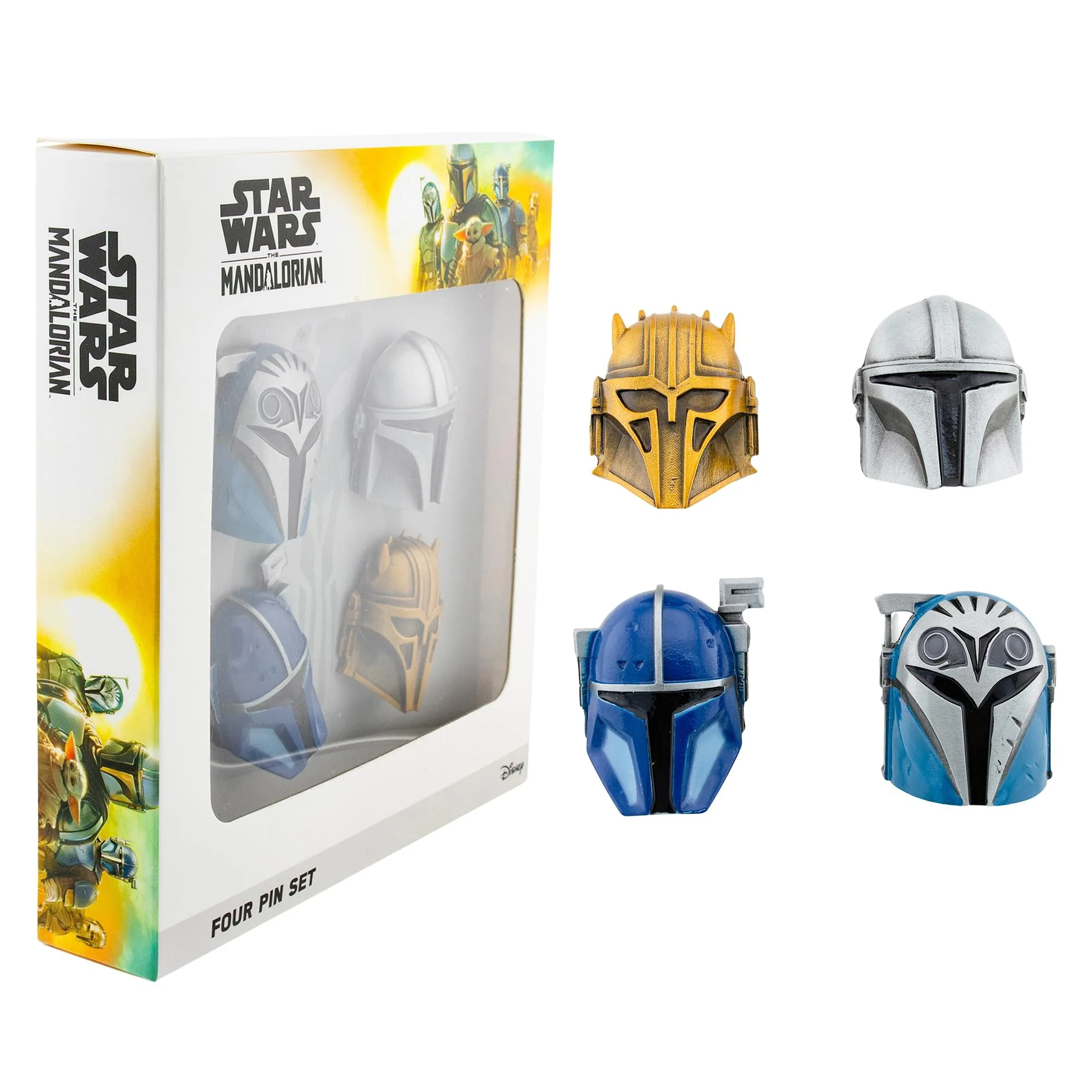 Star Wars: The Mandalorian 4-Piece 3D Metal Helmet Pin Set | Toynk Exclusive - Image 2