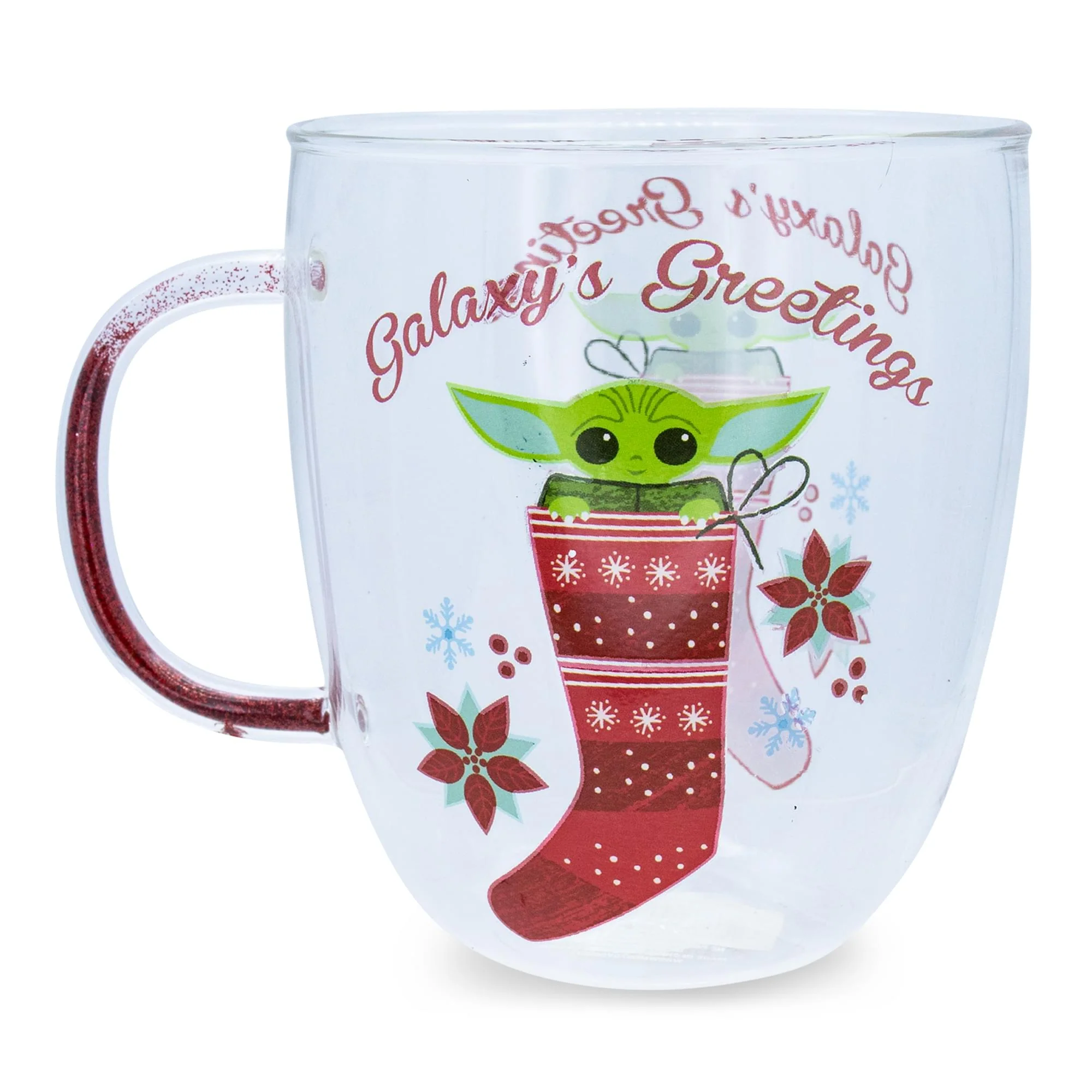 Star Wars: The Mandalorian Grogu Holiday Glitter Handle Glass Mug | 14 Ounces - Image 2