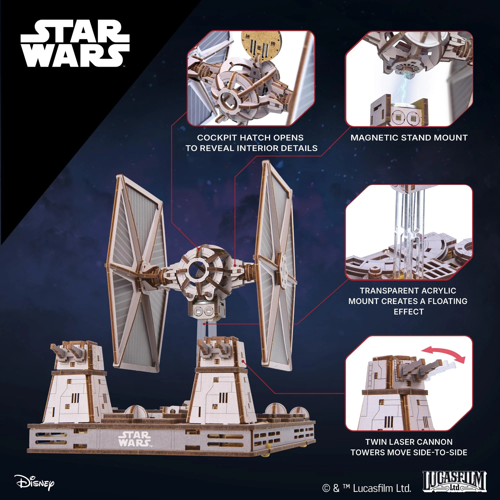 Star Wars TIE Fighter 3D Wooden Puzzle Mechanical Model Kit - Image 8
