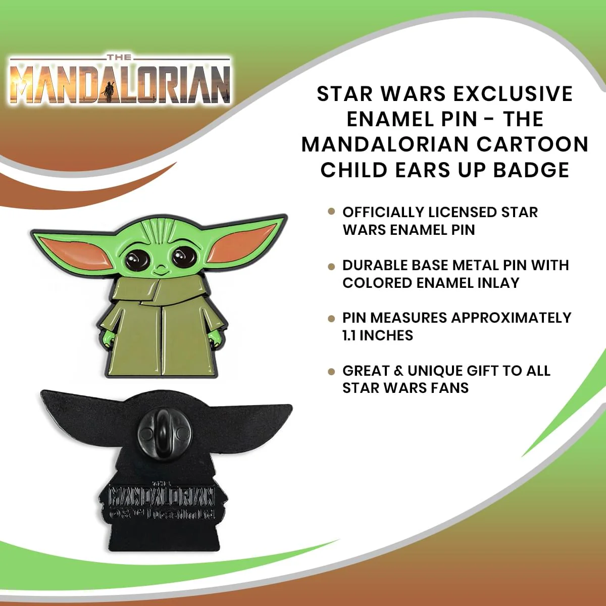 Star Wars Toynk Exclusive Enamel Pin Mandalorian Cartoon Child Baby Yoda Ears Up - Image 7