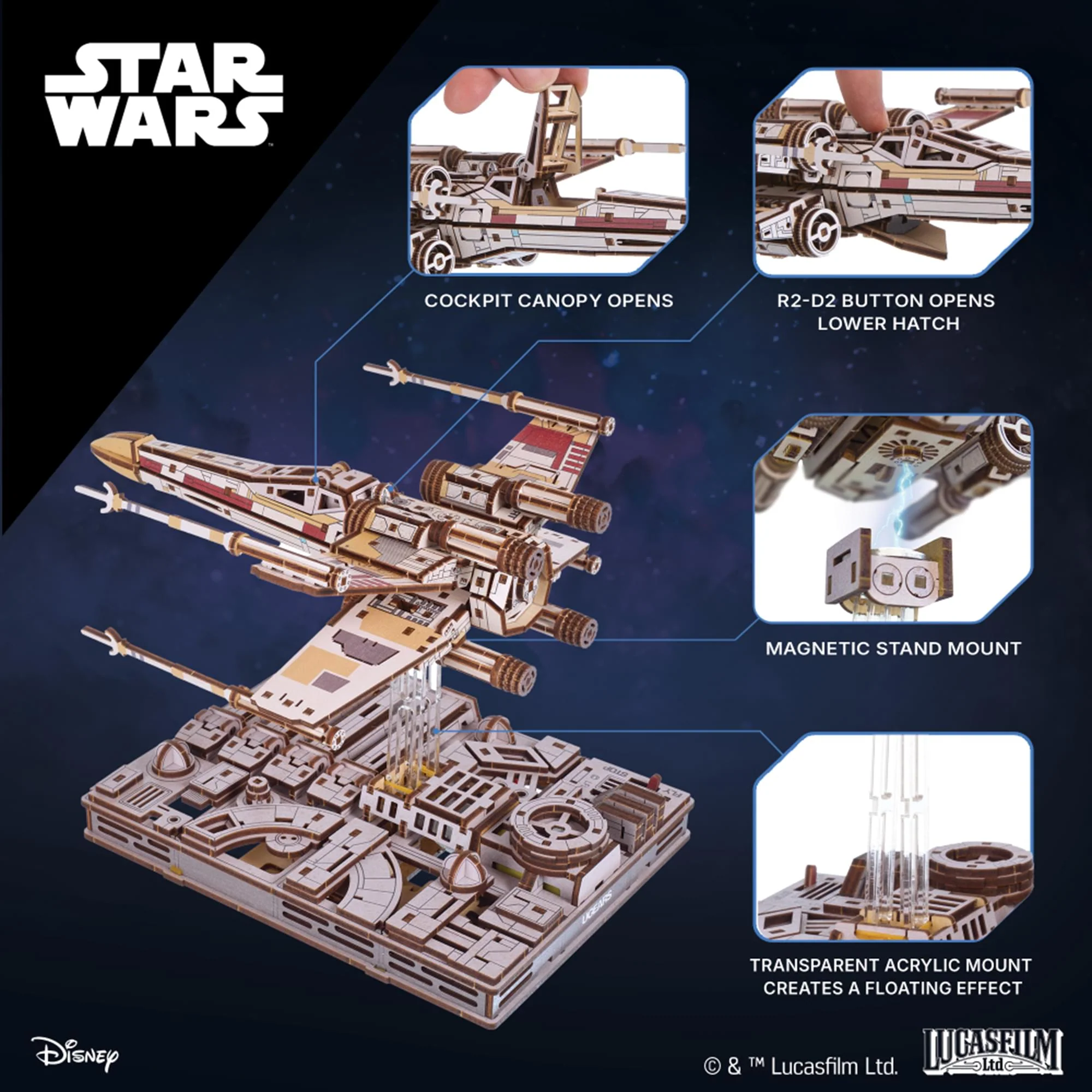 Star Wars X-Wing Starfighter 3D Wooden Puzzle Mechanical Model Kit - Image 9