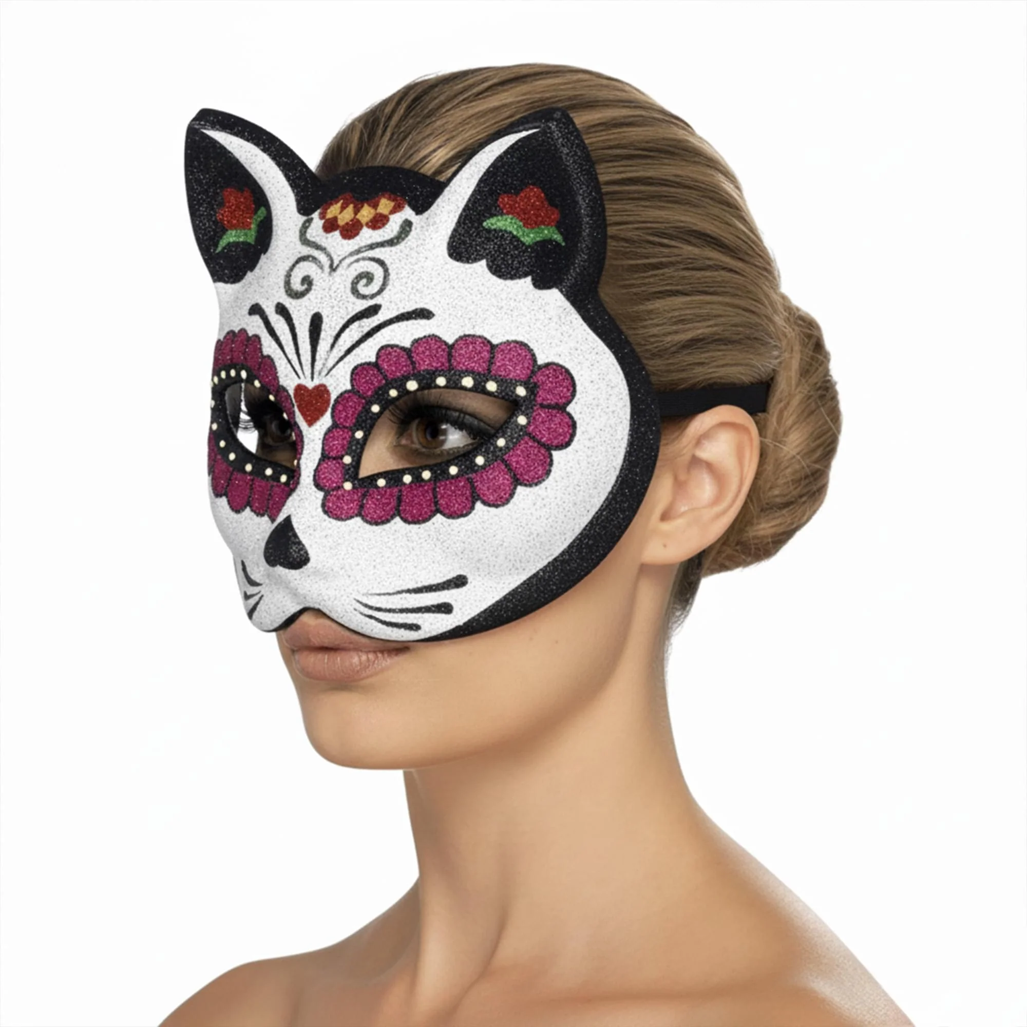 Sugar Skull Cat Eye Mask Costume Accessory - Image 2