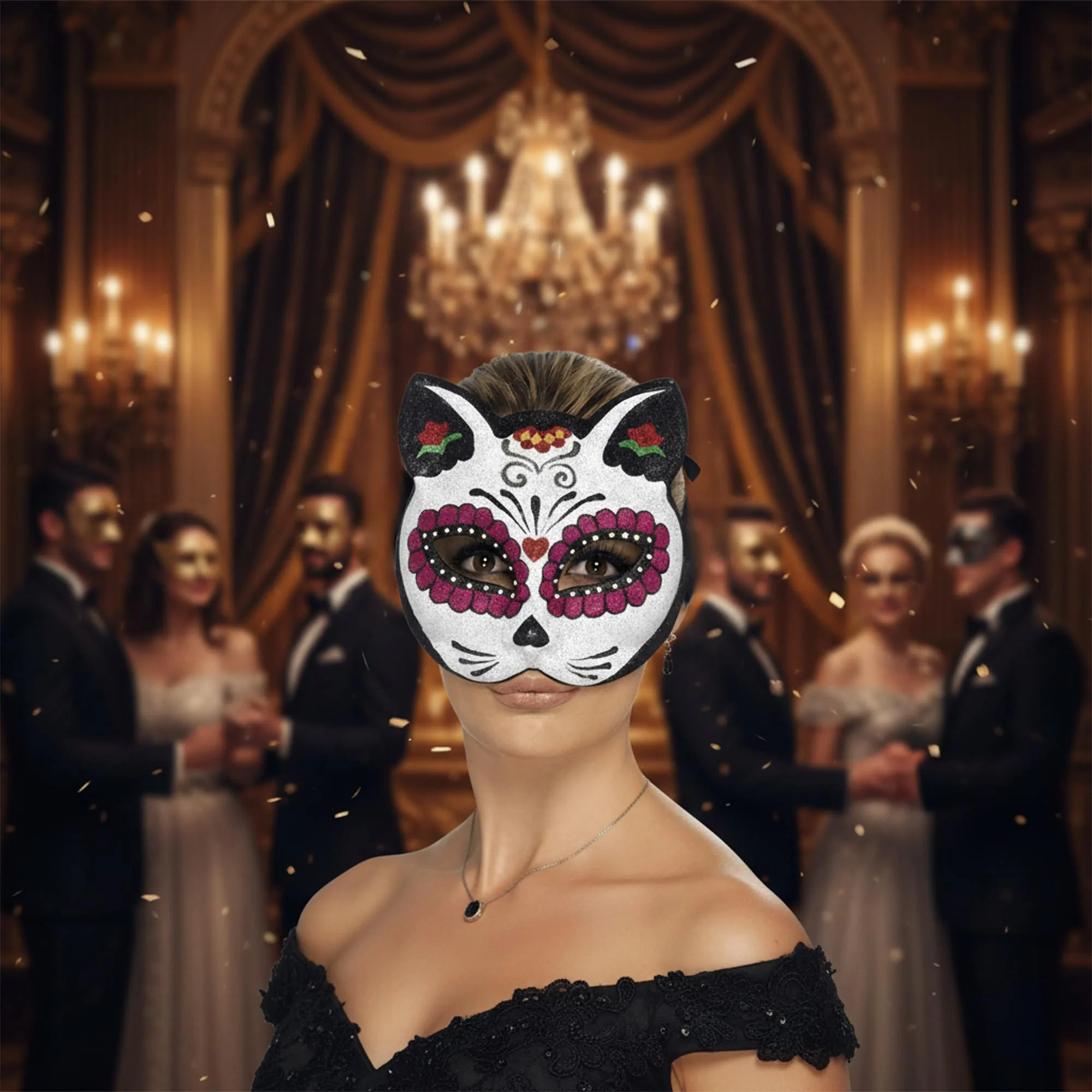 Sugar Skull Cat Eye Mask Costume Accessory - Image 3