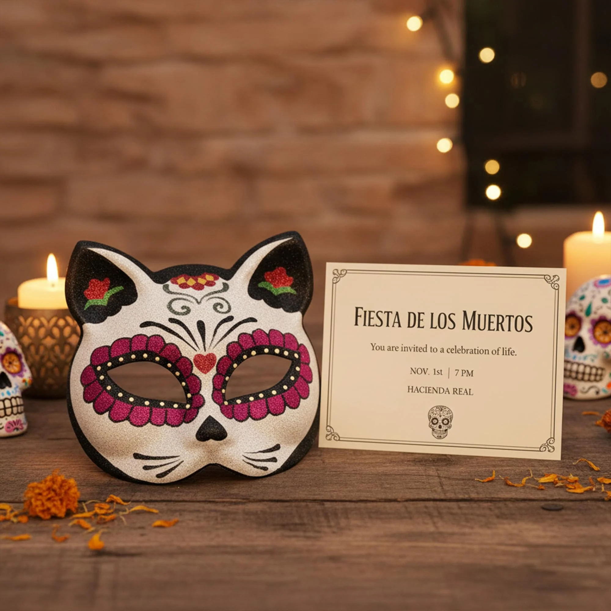 Sugar Skull Cat Eye Mask Costume Accessory - Image 4