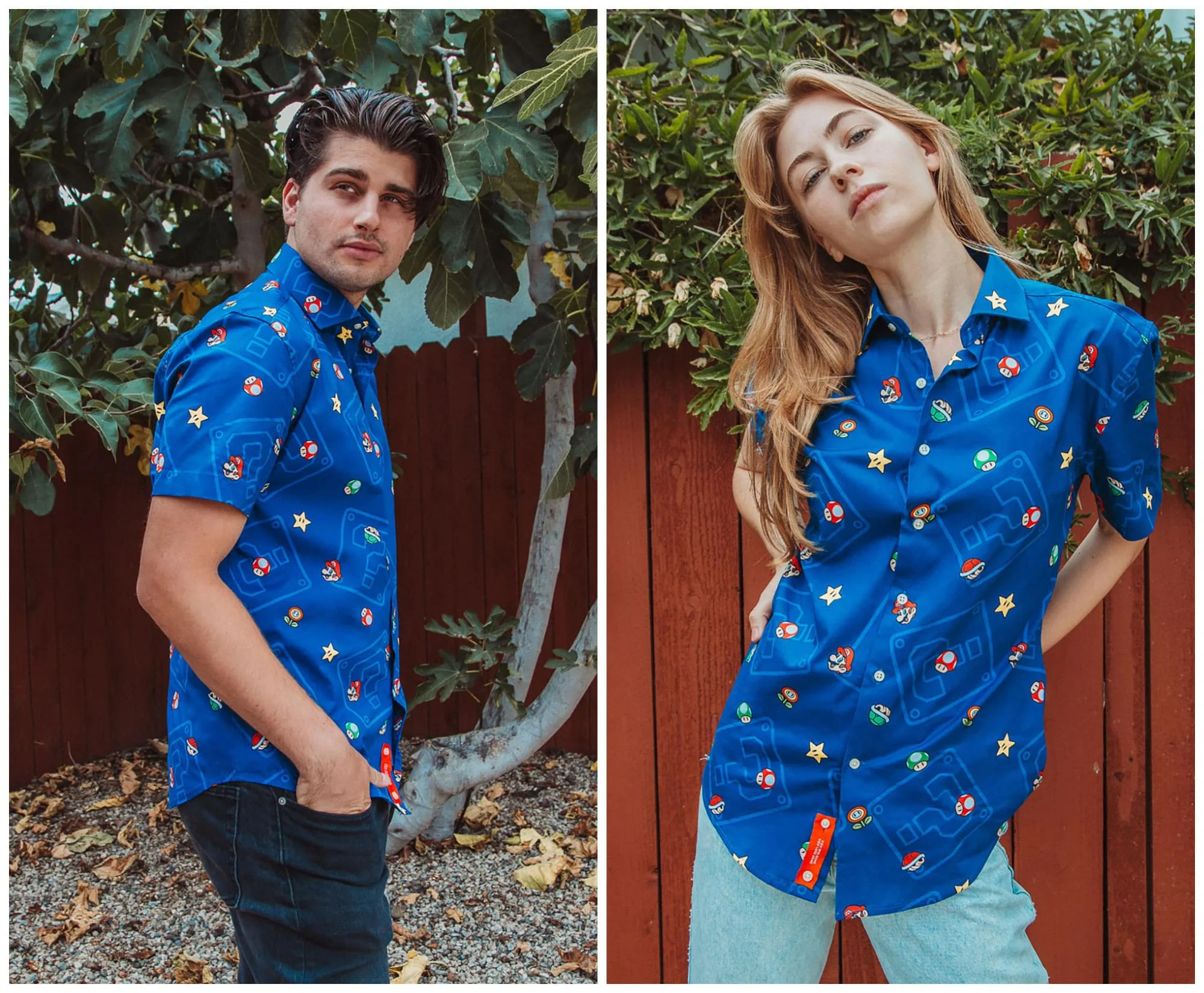 Super Mario Bros. Icons Navy Button-Up Short Sleeve Adult Shirt - Image 3