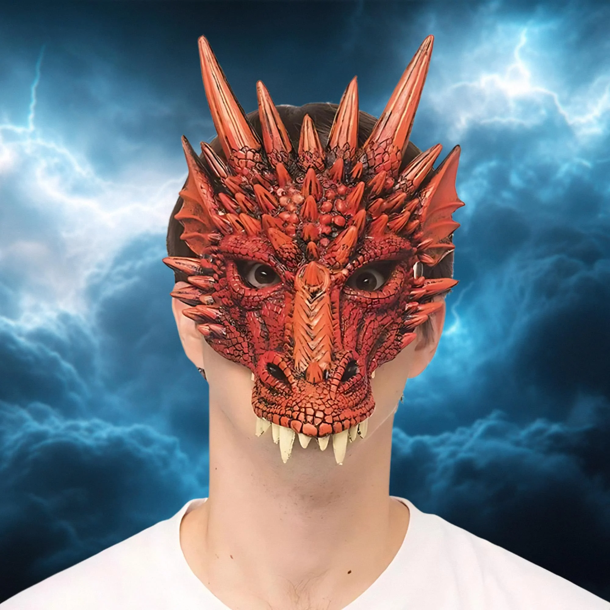 Supersoft Fantasy Red Dragon Adult Costume Mask - Image 3