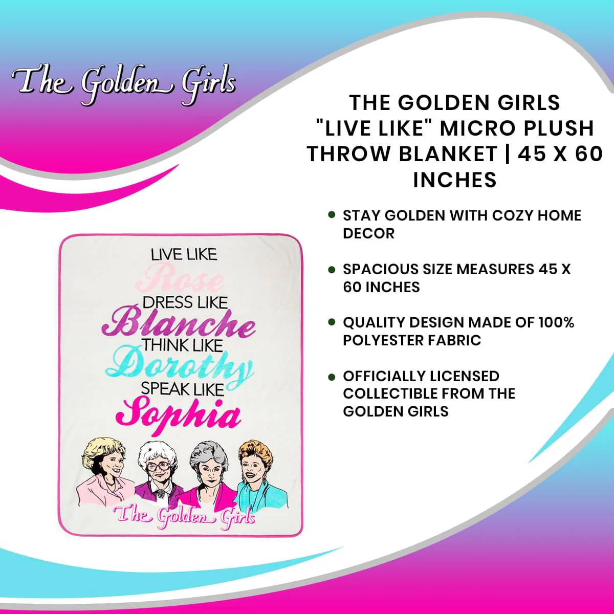 The Golden Girls "Live Like" Micro Plush Throw Blanket | 45 x 60 Inches - Image 7