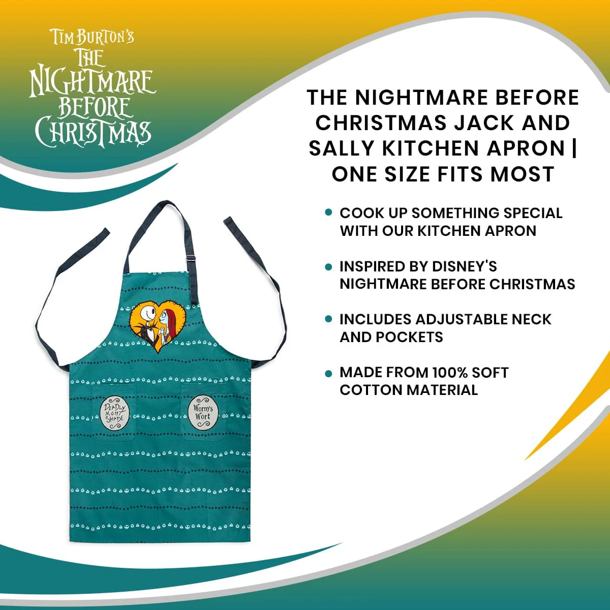 The Nightmare Before Christmas Jack and Sally Kitchen Apron | One Size Fits Most - Image 7