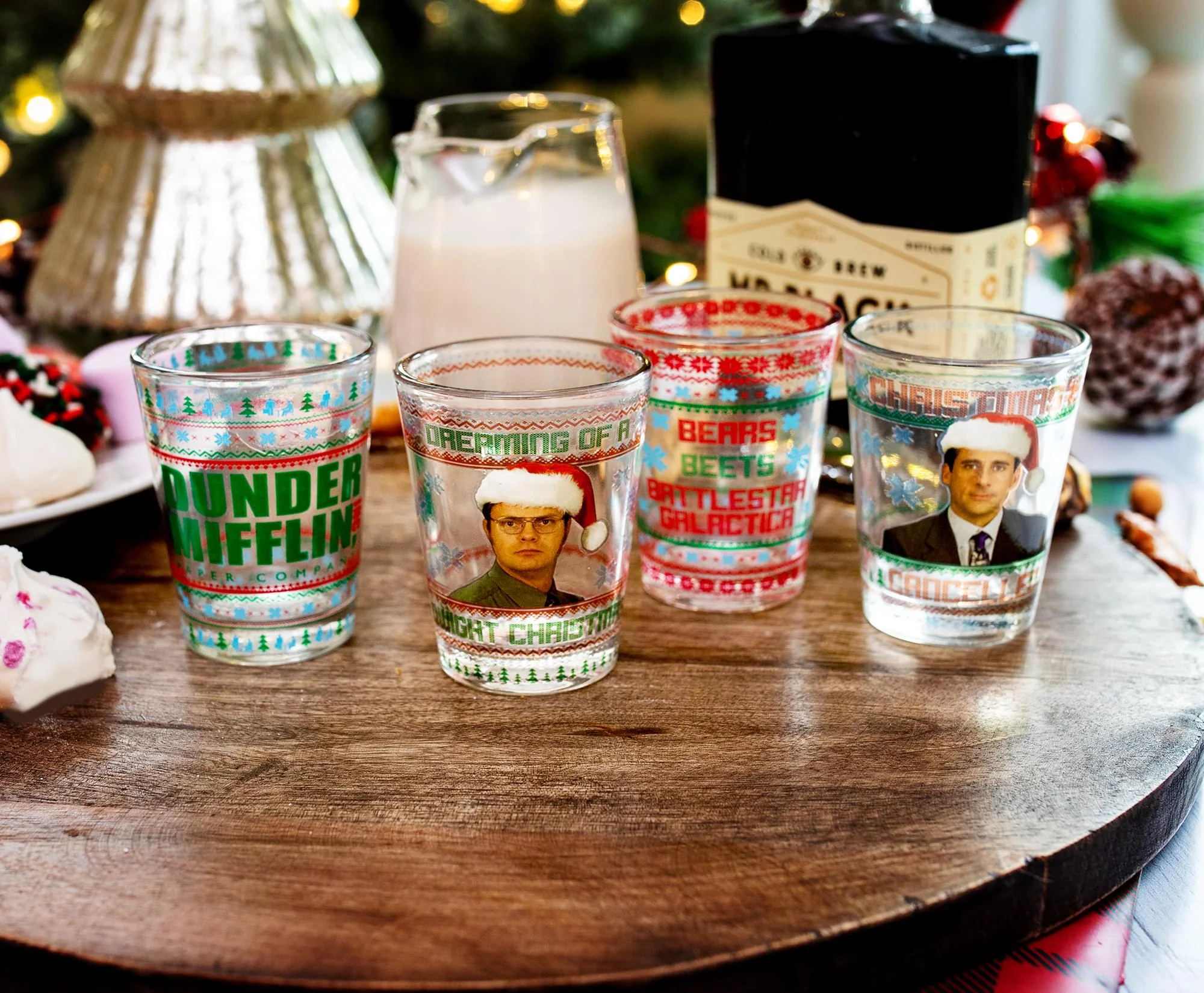The Office Dunder Mifflin Holiday 2-Ounce Mini Shot Glasses | Set of 4 - Image 3