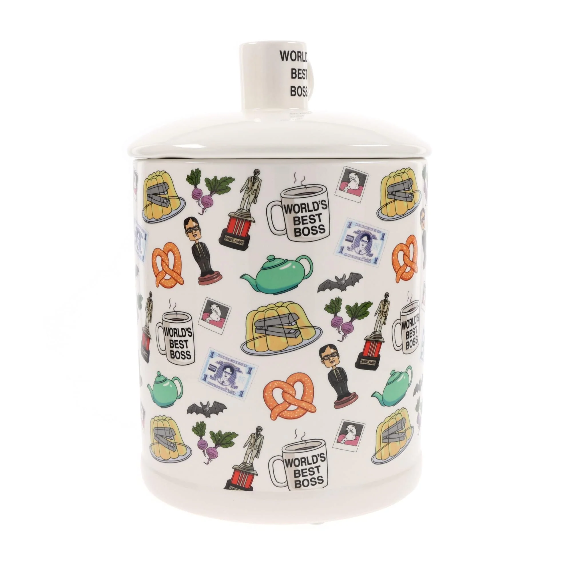 The Office Icons Ceramic Snack Jar With Molded Knob Lid | 10 Inches Tall - Image 2