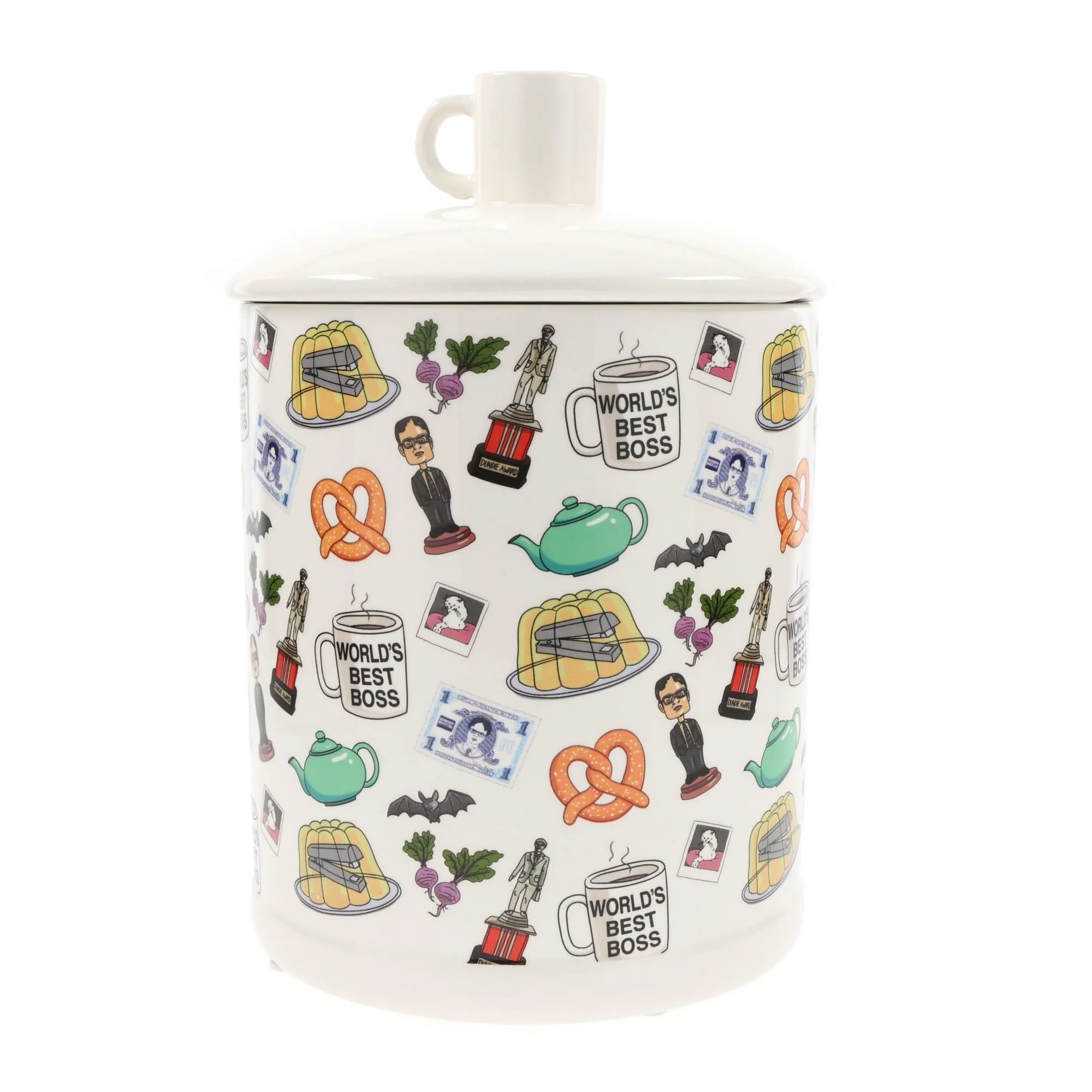 The Office Icons Ceramic Snack Jar With Molded Knob Lid | 10 Inches Tall - Image 3