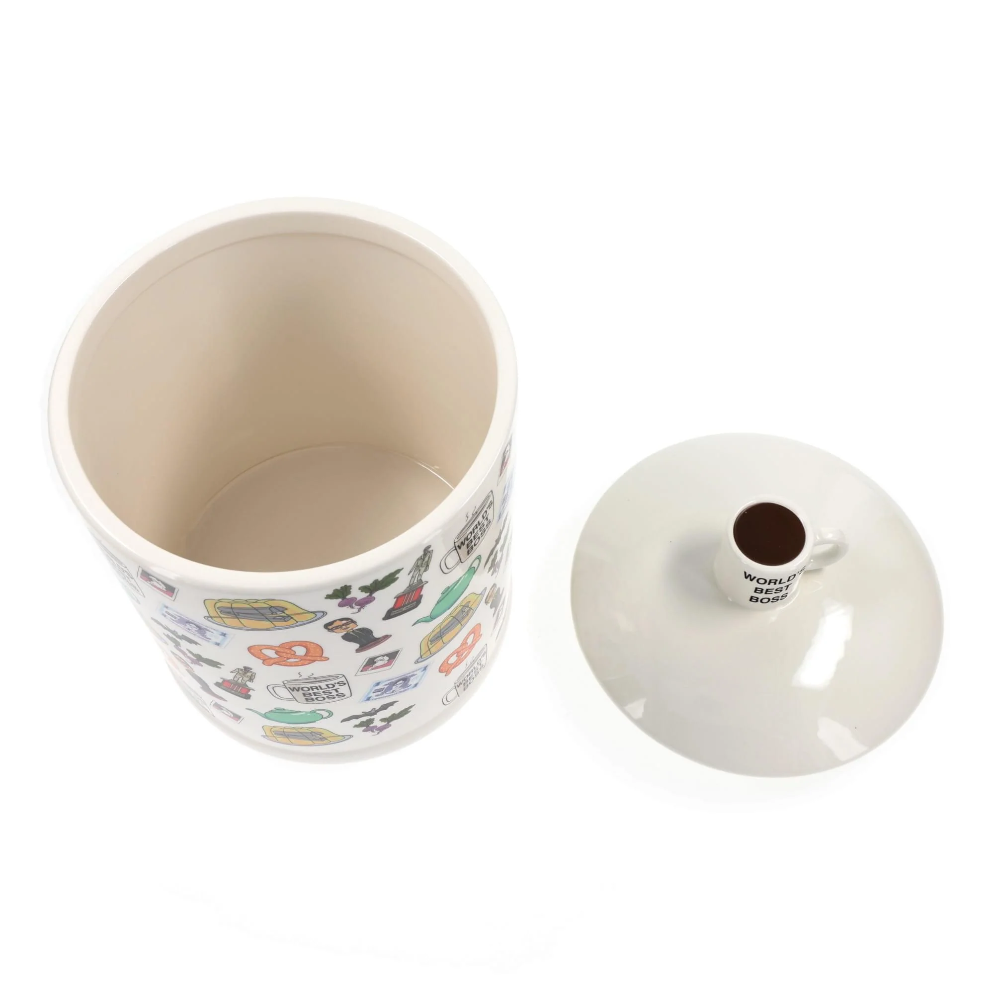 The Office Icons Ceramic Snack Jar With Molded Knob Lid | 10 Inches Tall - Image 4