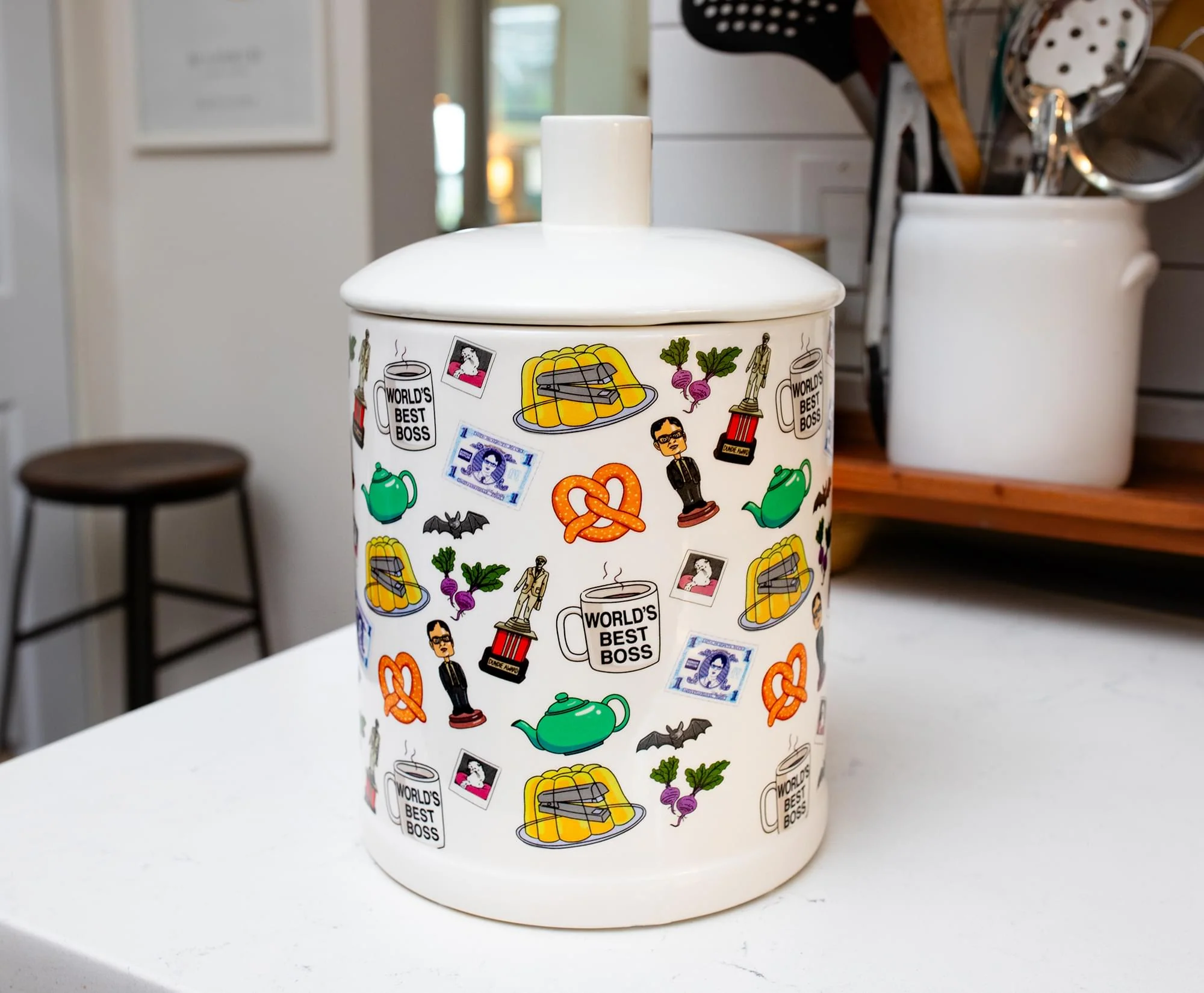 The Office Icons Ceramic Snack Jar With Molded Knob Lid | 10 Inches Tall - Image 9