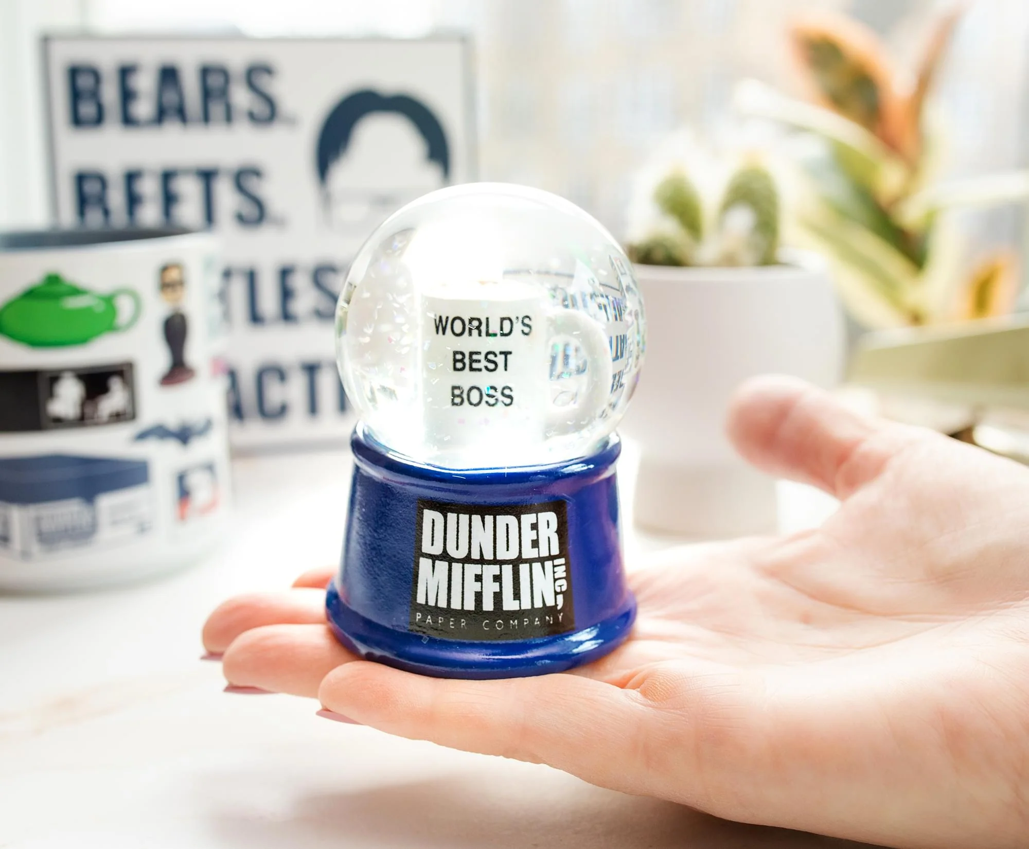 The Office "World's Best Boss" Mug 3-Inch Mini Light-Up Snow Globe - Image 4