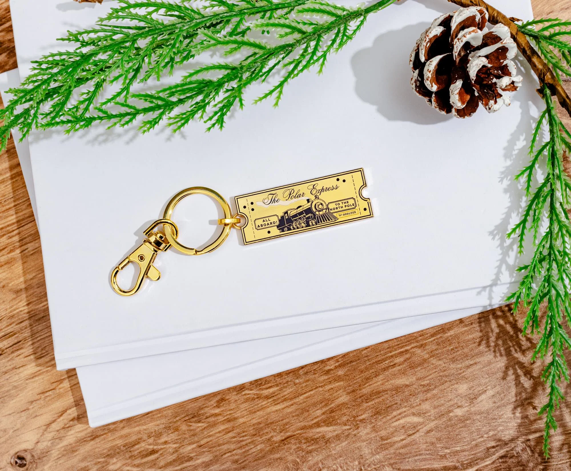 The Polar Express "Believe" Gold Train Ticket Enamel Charm Keychain - Image 4